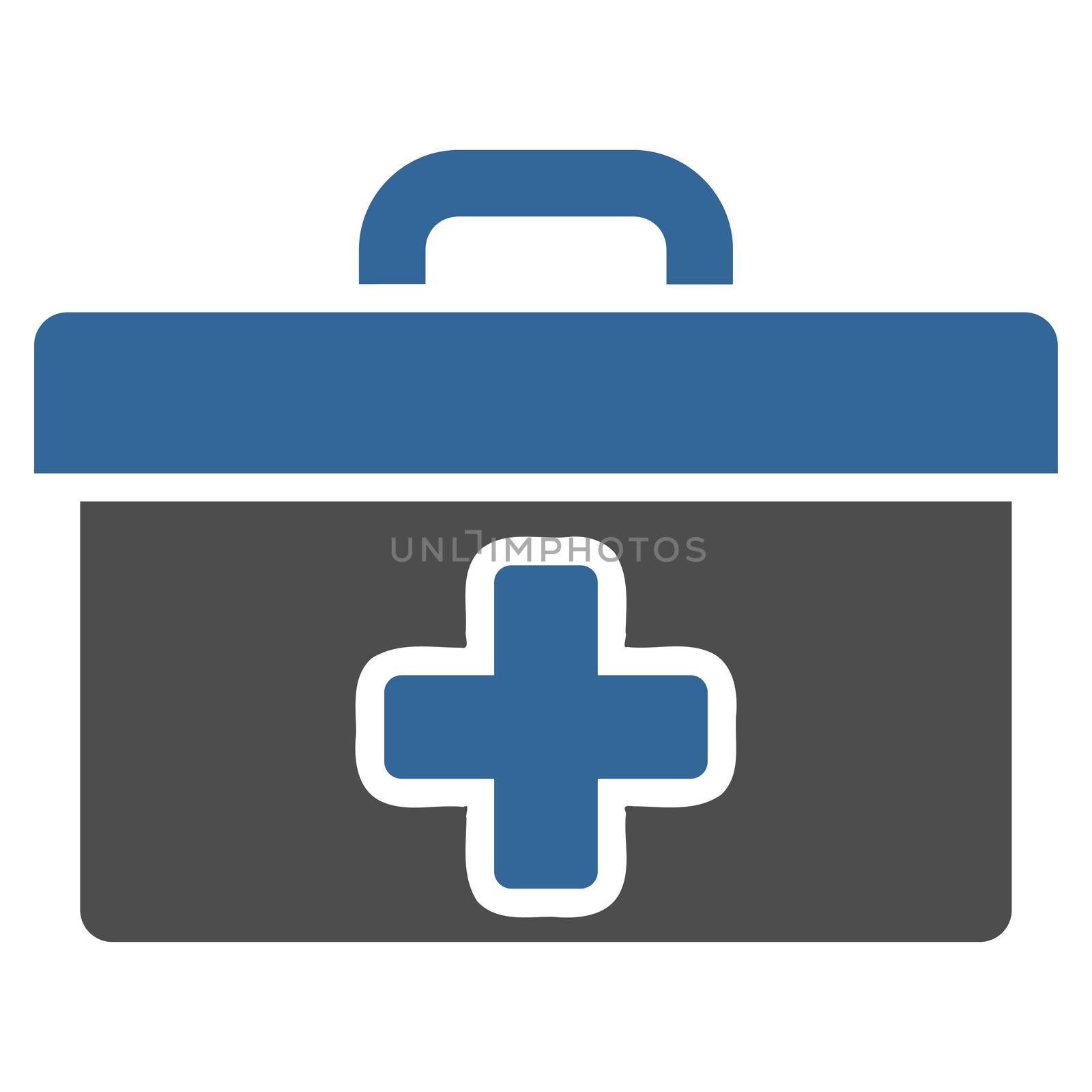 First Aid Toolbox raster icon. Style is bicolor flat symbol, cobalt and gray colors, rounded angles, white background.