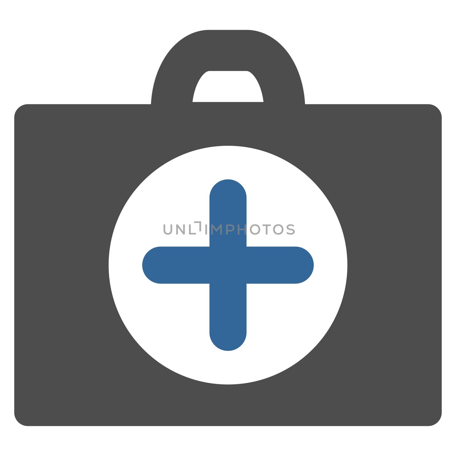 First Aid raster icon. Style is bicolor flat symbol, cobalt and gray colors, rounded angles, white background.