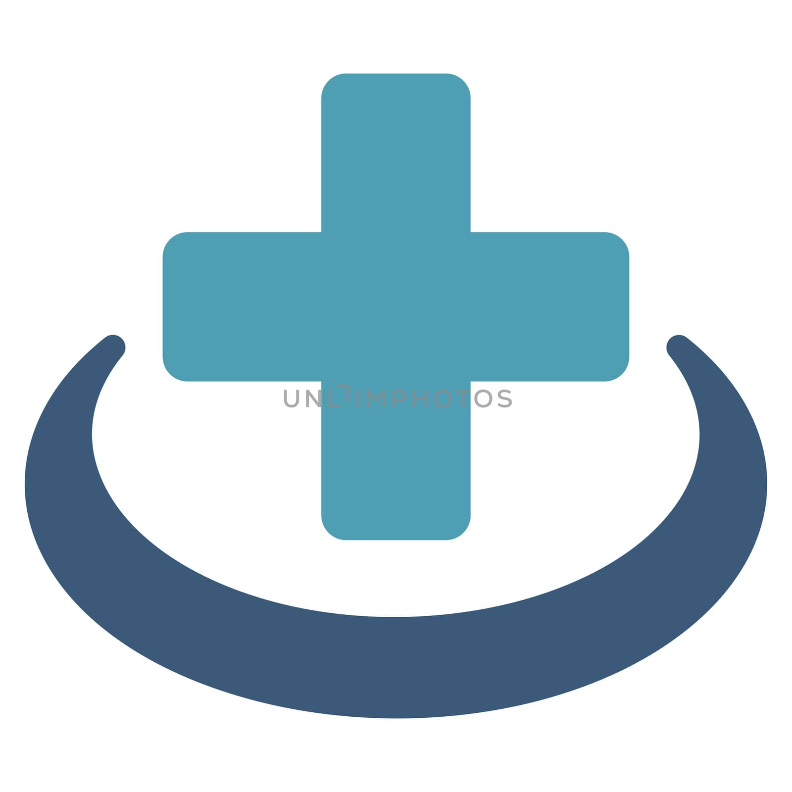 Medical Community raster icon. Style is bicolor flat symbol, cyan and blue colors, rounded angles, white background.