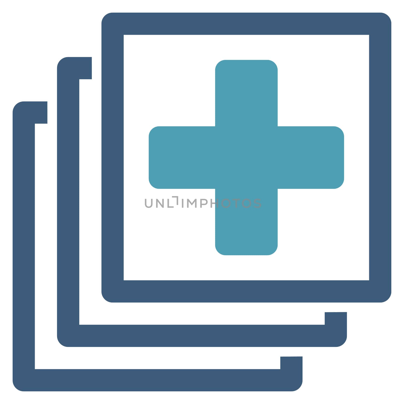 Medical Docs raster icon. Style is bicolor flat symbol, cyan and blue colors, rounded angles, white background.