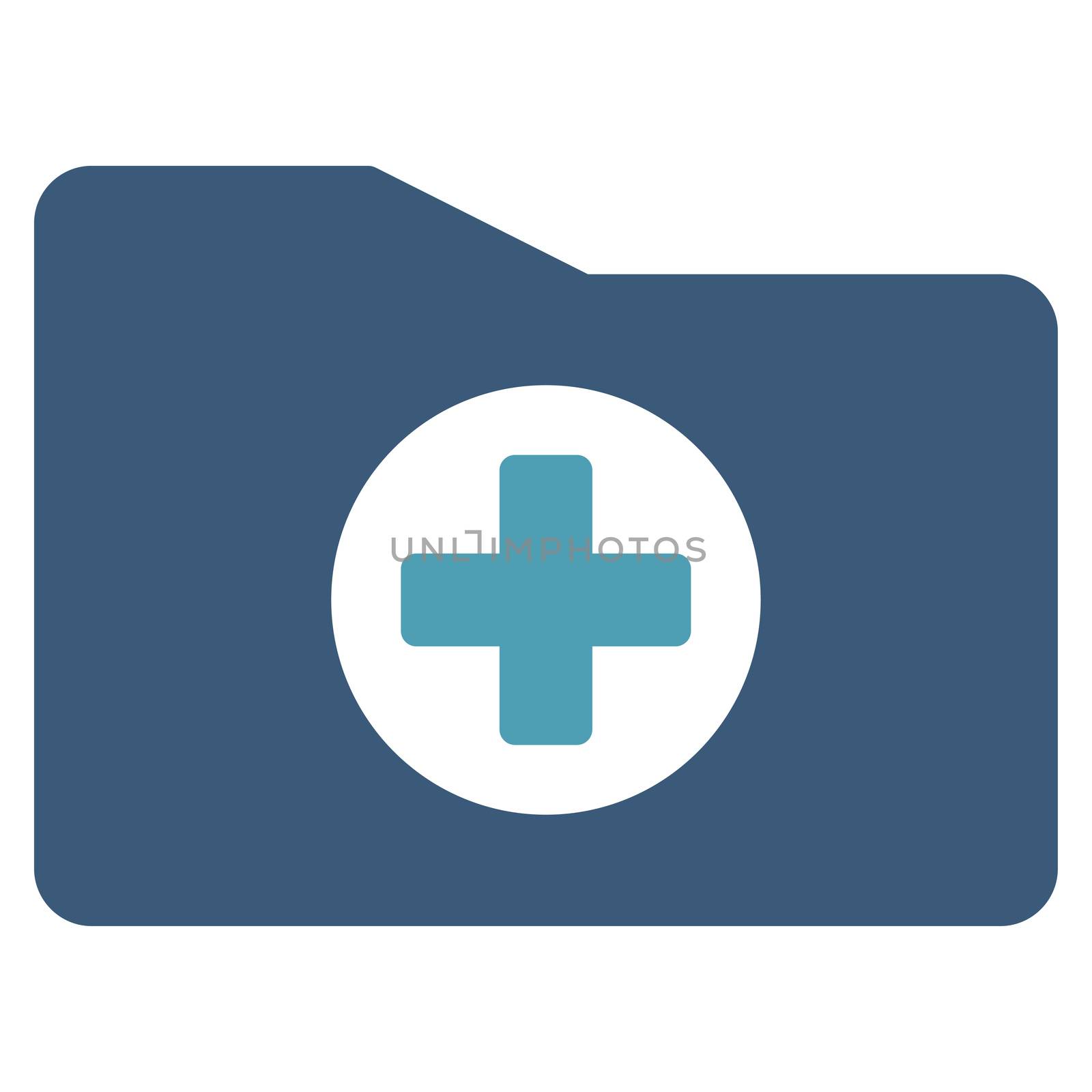 Medical Folder raster icon. Style is bicolor flat symbol, cyan and blue colors, rounded angles, white background.