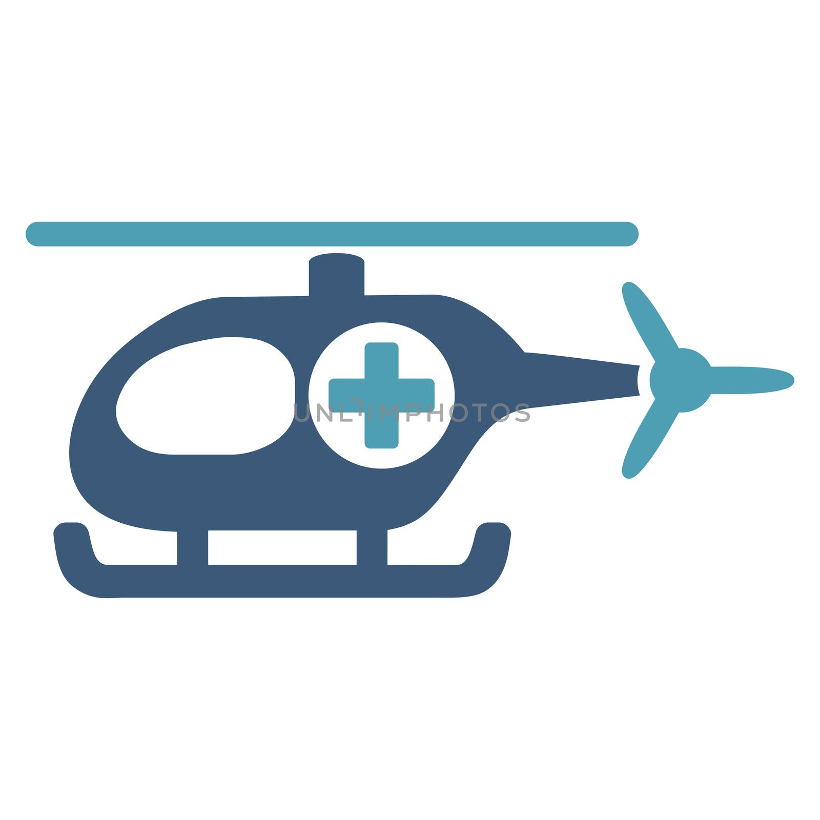 Medical Helicopter raster icon. Style is bicolor flat symbol, cyan and blue colors, rounded angles, white background.