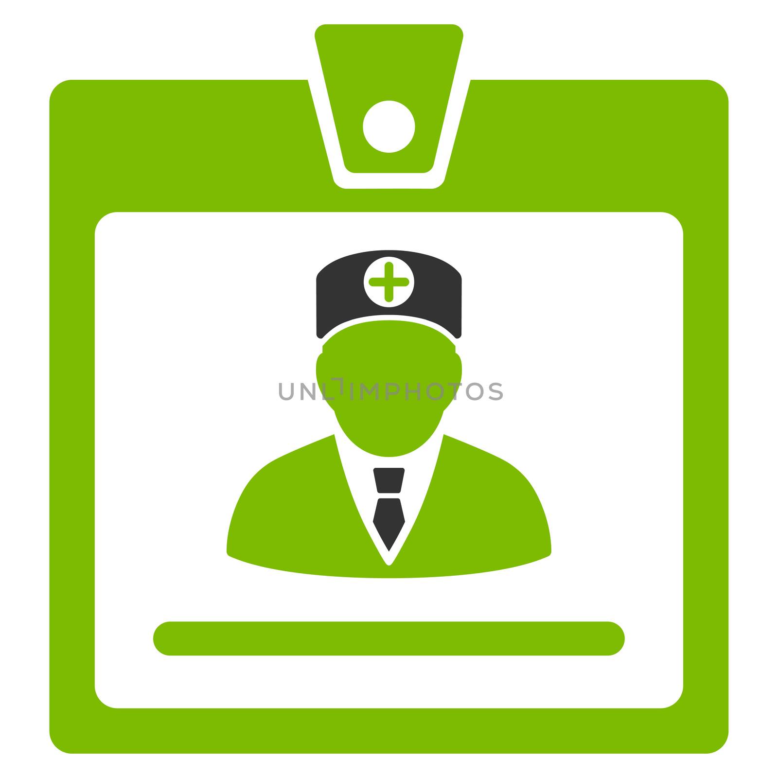 Doctor Badge raster icon. Style is bicolor flat symbol, eco green and gray colors, rounded angles, white background.