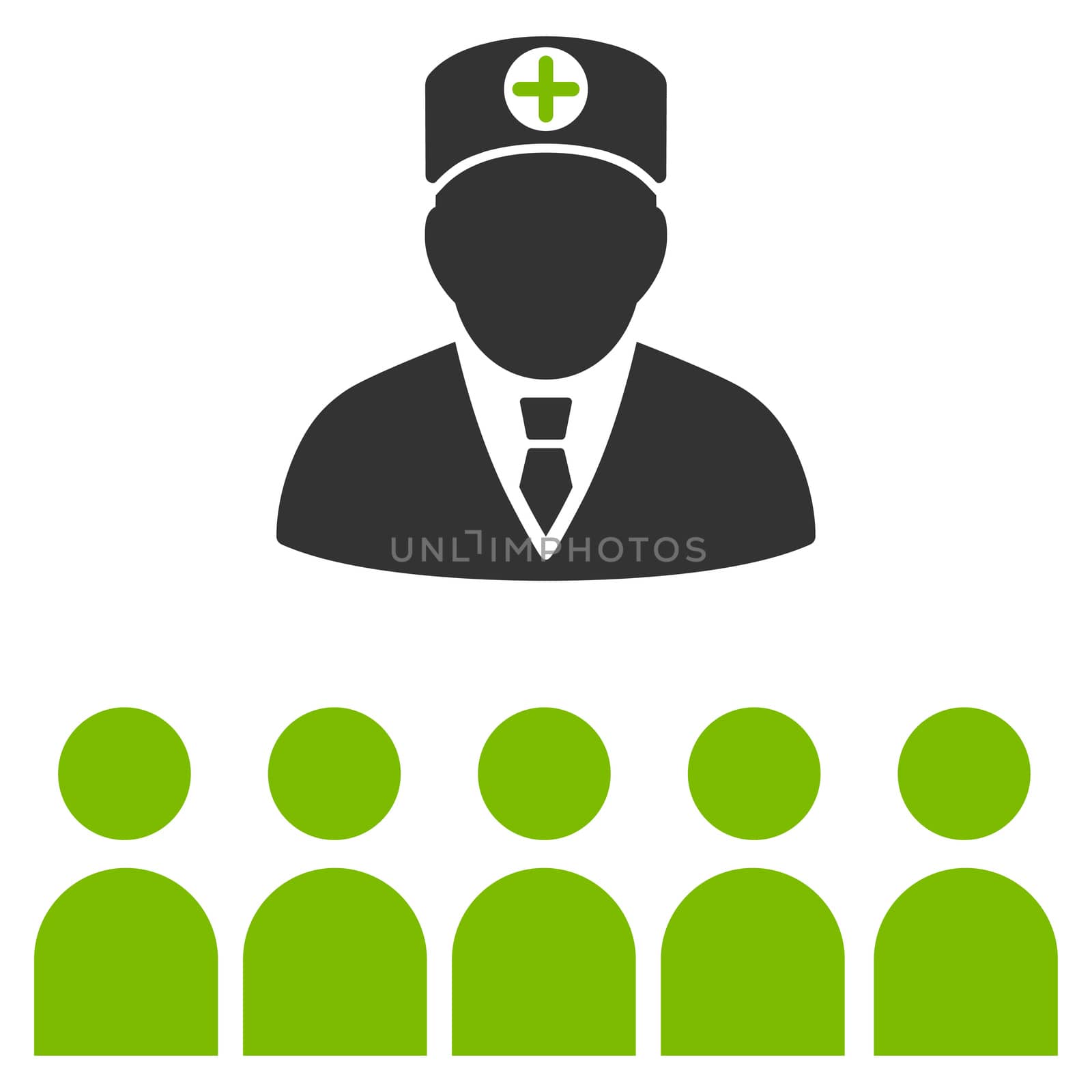 Doctor Class raster icon. Style is bicolor flat symbol, eco green and gray colors, rounded angles, white background.