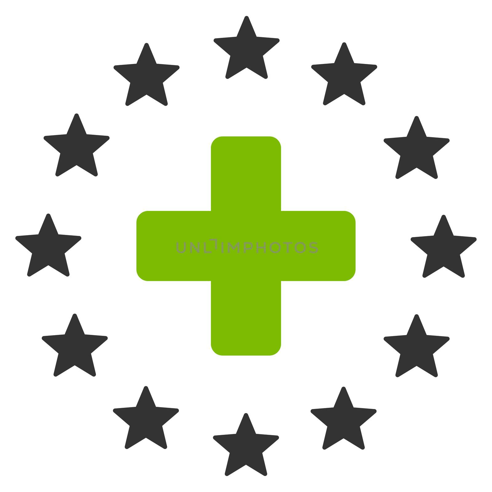 Euro Medicine raster icon. Style is bicolor flat symbol, eco green and gray colors, rounded angles, white background.