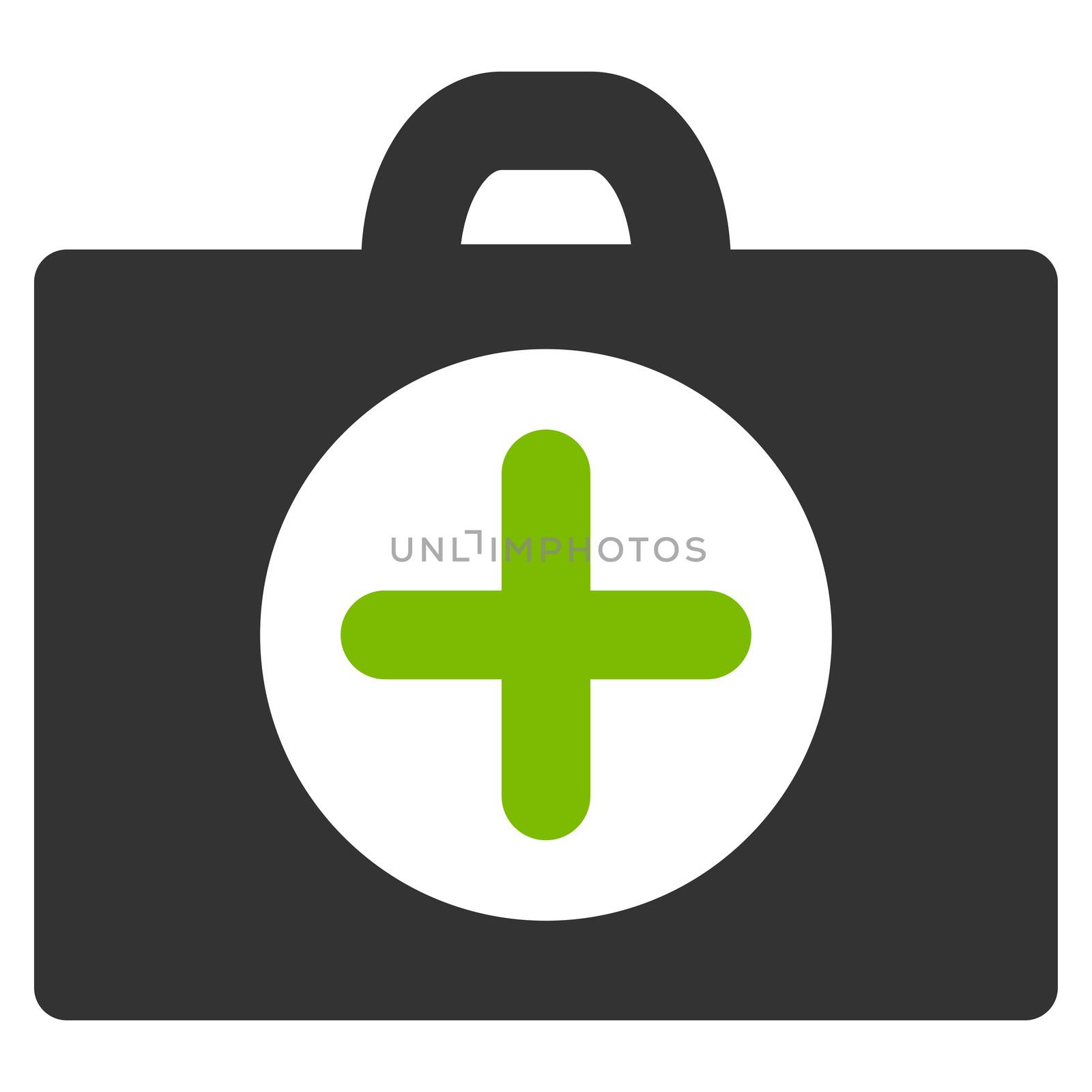 First Aid raster icon. Style is bicolor flat symbol, eco green and gray colors, rounded angles, white background.