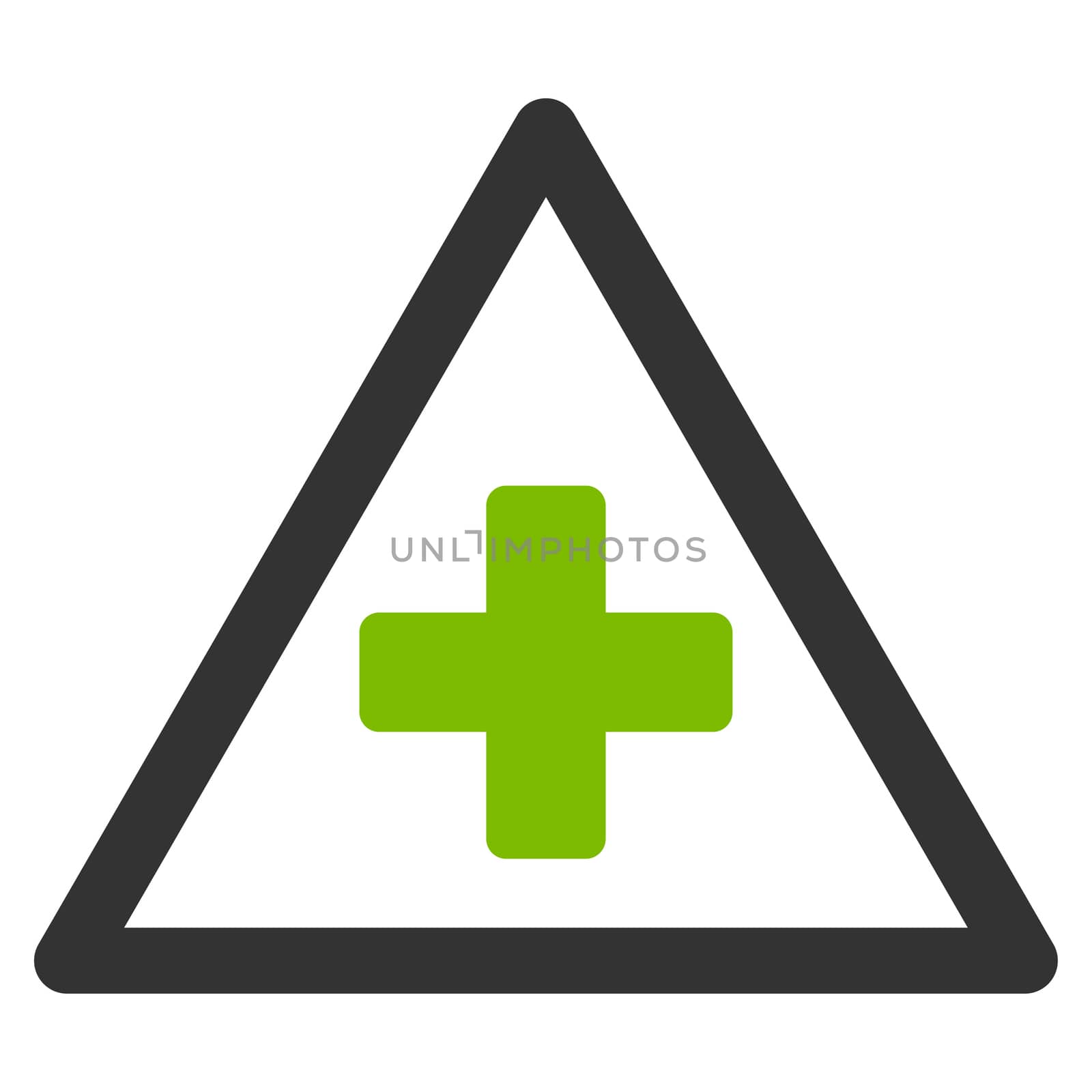 Health Warning raster icon. Style is bicolor flat symbol, eco green and gray colors, rounded angles, white background.