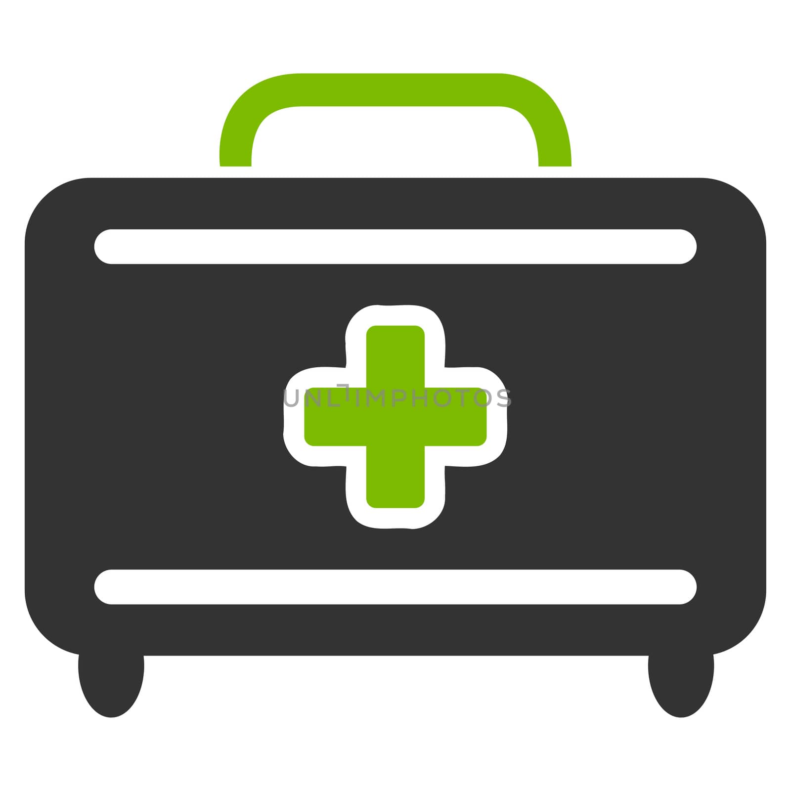 Medical Baggage raster icon. Style is bicolor flat symbol, eco green and gray colors, rounded angles, white background.