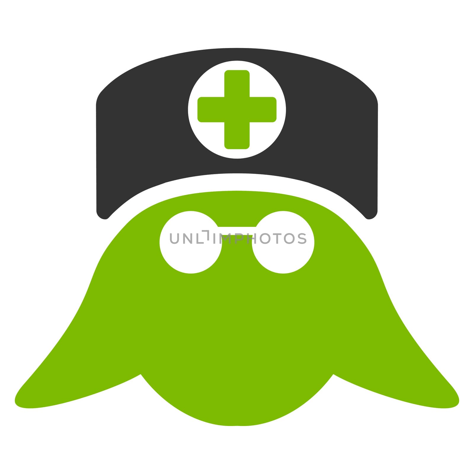 Nurse Head raster icon. Style is bicolor flat symbol, eco green and gray colors, rounded angles, white background.