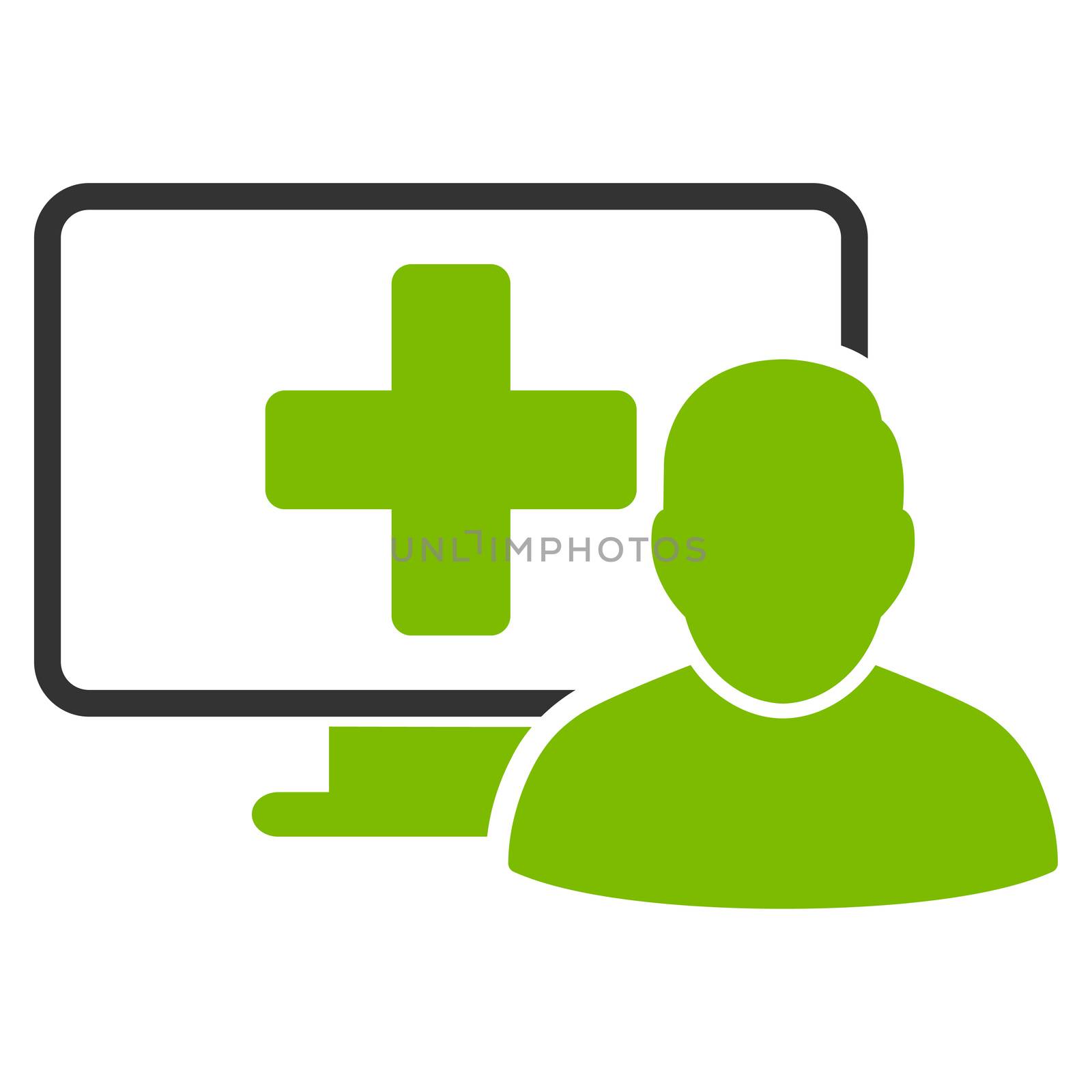 Online Medicine raster icon. Style is bicolor flat symbol, eco green and gray colors, rounded angles, white background.