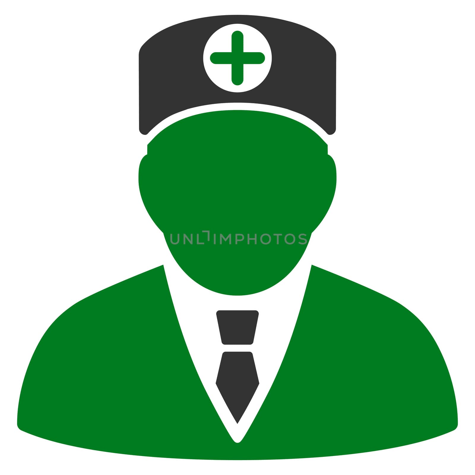 Head Physician raster icon. Style is bicolor flat symbol, green and gray colors, rounded angles, white background.