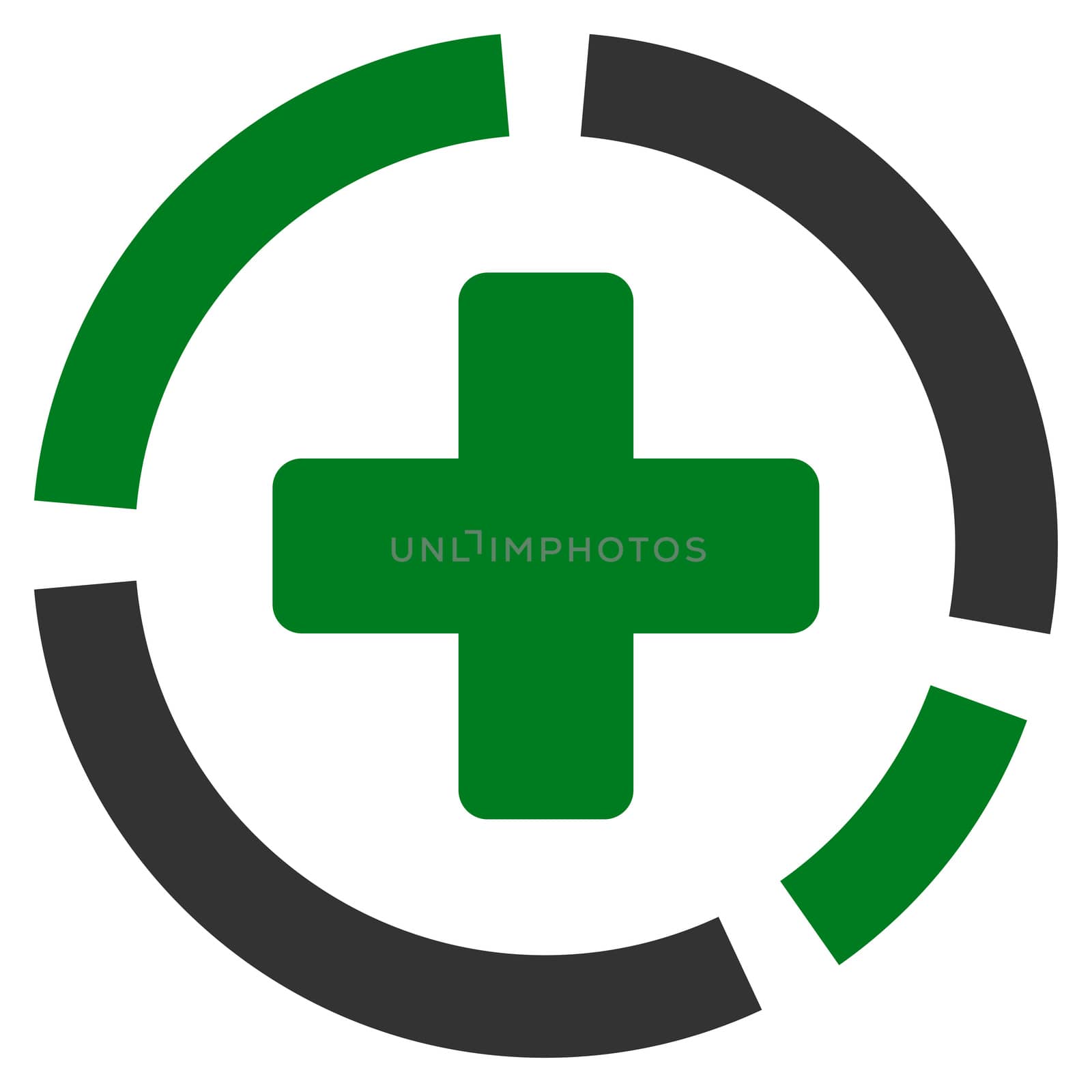 Health Care Diagram raster icon. Style is bicolor flat symbol, green and gray colors, rounded angles, white background.