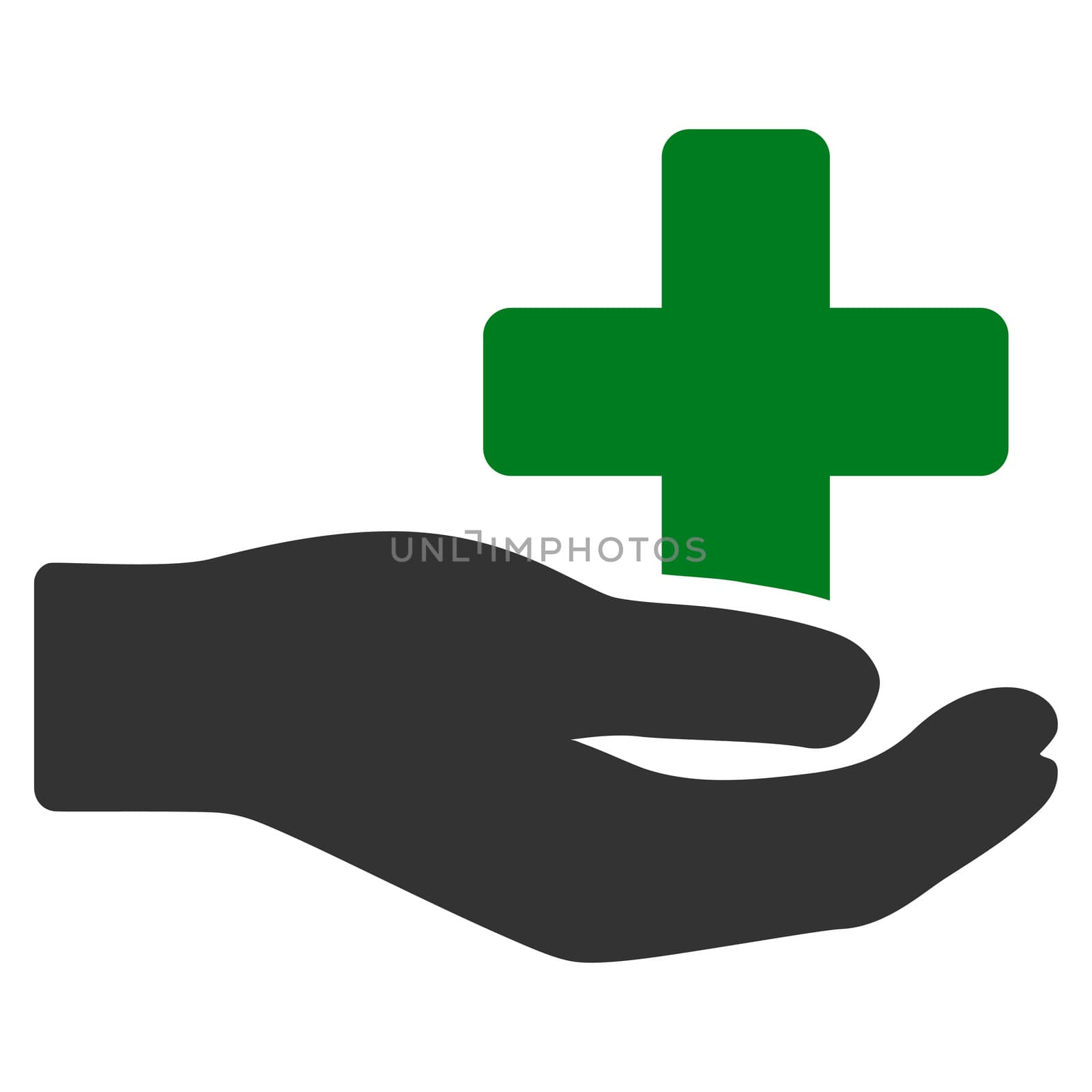 Health Care Donation raster icon. Style is bicolor flat symbol, green and gray colors, rounded angles, white background.