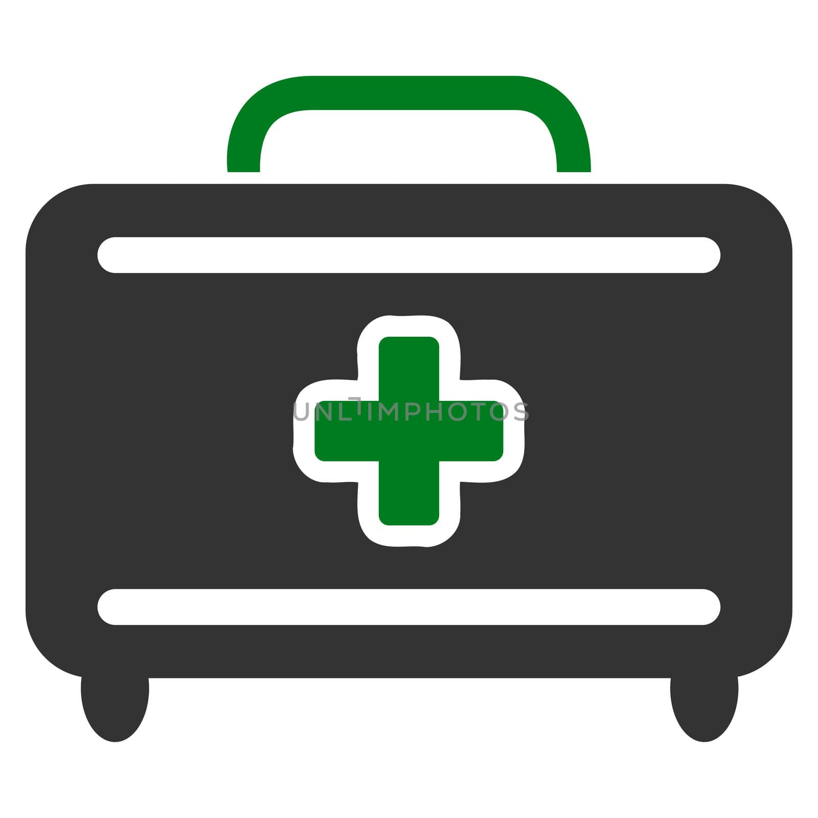 Medical Baggage raster icon. Style is bicolor flat symbol, green and gray colors, rounded angles, white background.