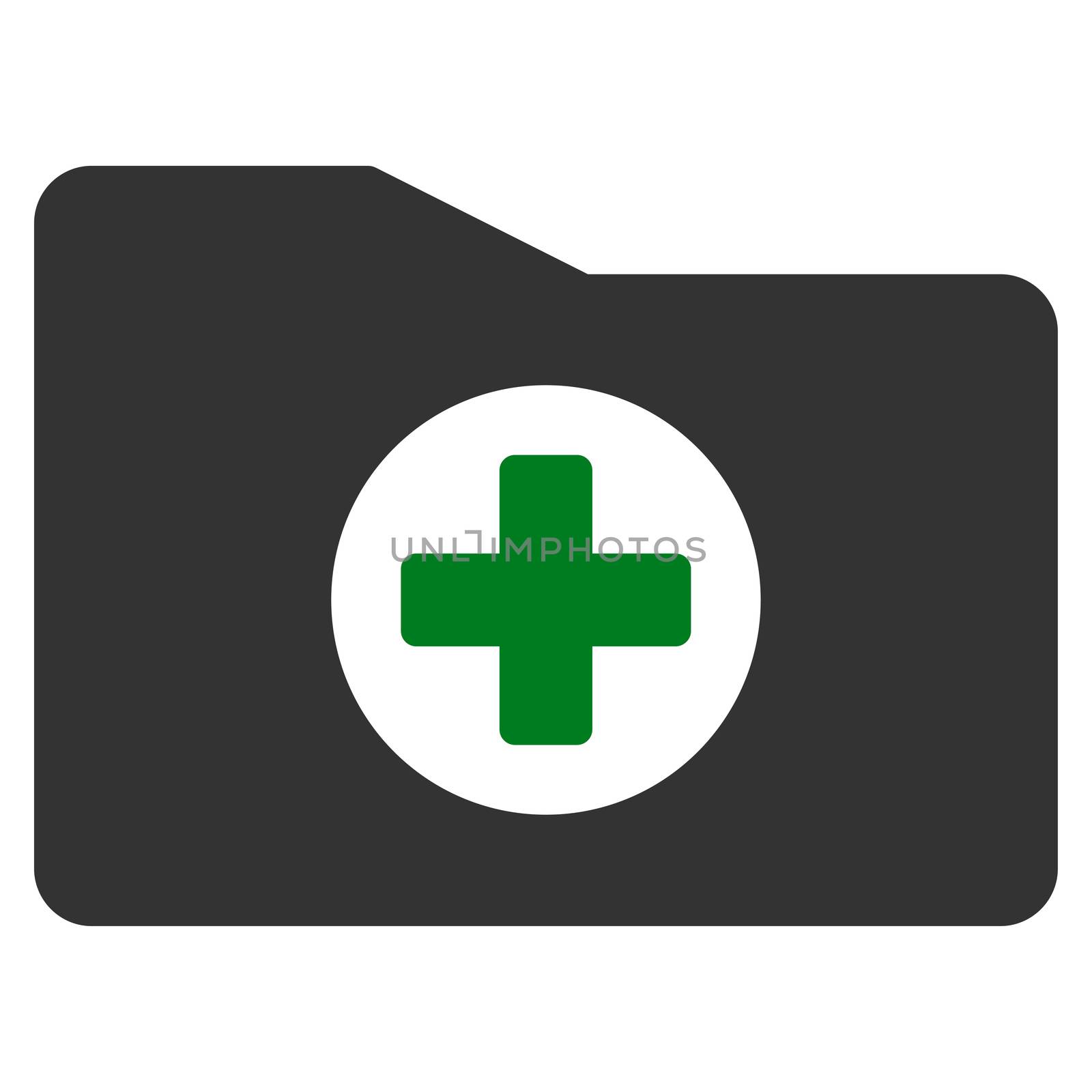 Medical Folder raster icon. Style is bicolor flat symbol, green and gray colors, rounded angles, white background.