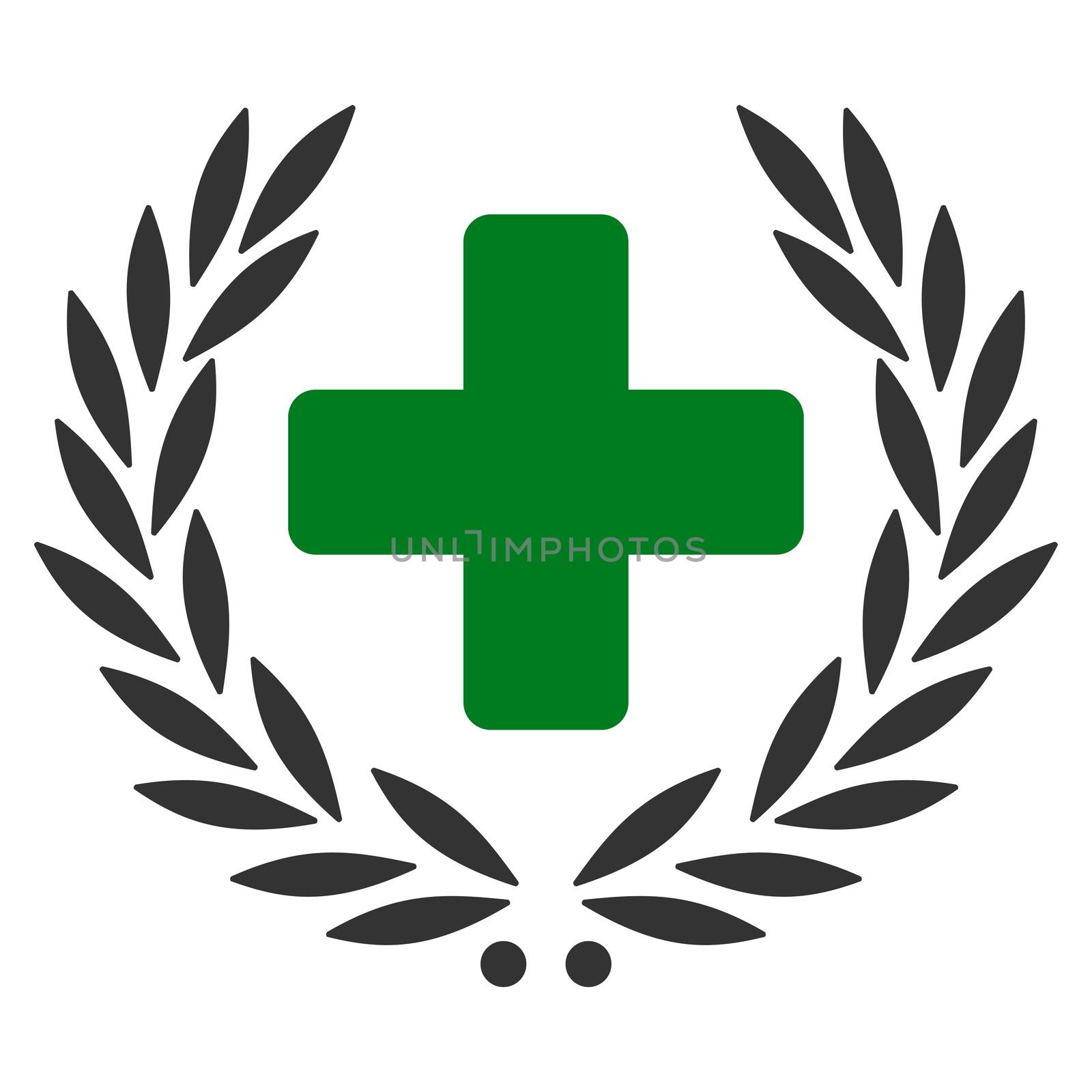 Medical Glory raster icon. Style is bicolor flat symbol, green and gray colors, rounded angles, white background.