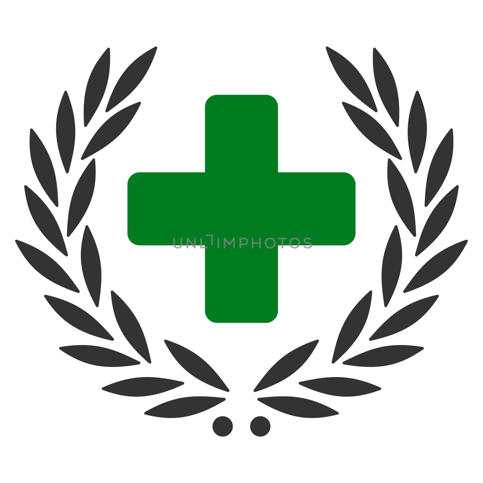 Medical Glory raster icon. Style is bicolor flat symbol, green and gray colors, rounded angles, white background.
