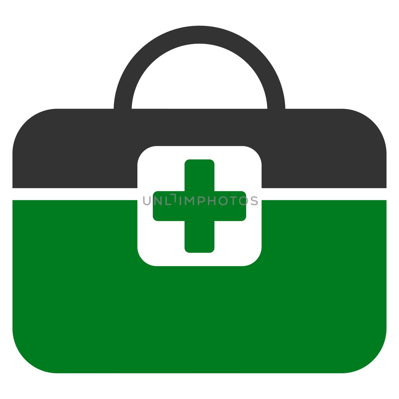 Medical Kit raster icon. Style is bicolor flat symbol, green and gray colors, rounded angles, white background.