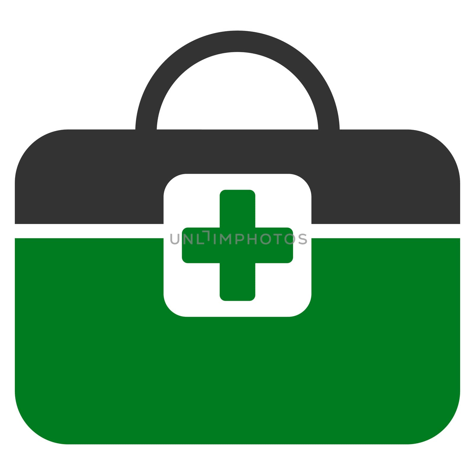 Medical Kit raster icon. Style is bicolor flat symbol, green and gray colors, rounded angles, white background.