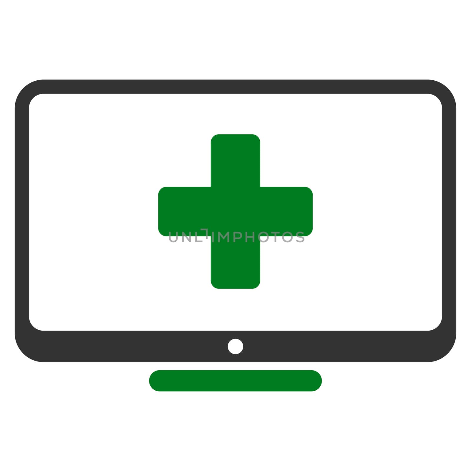 Medical Monitor raster icon. Style is bicolor flat symbol, green and gray colors, rounded angles, white background.