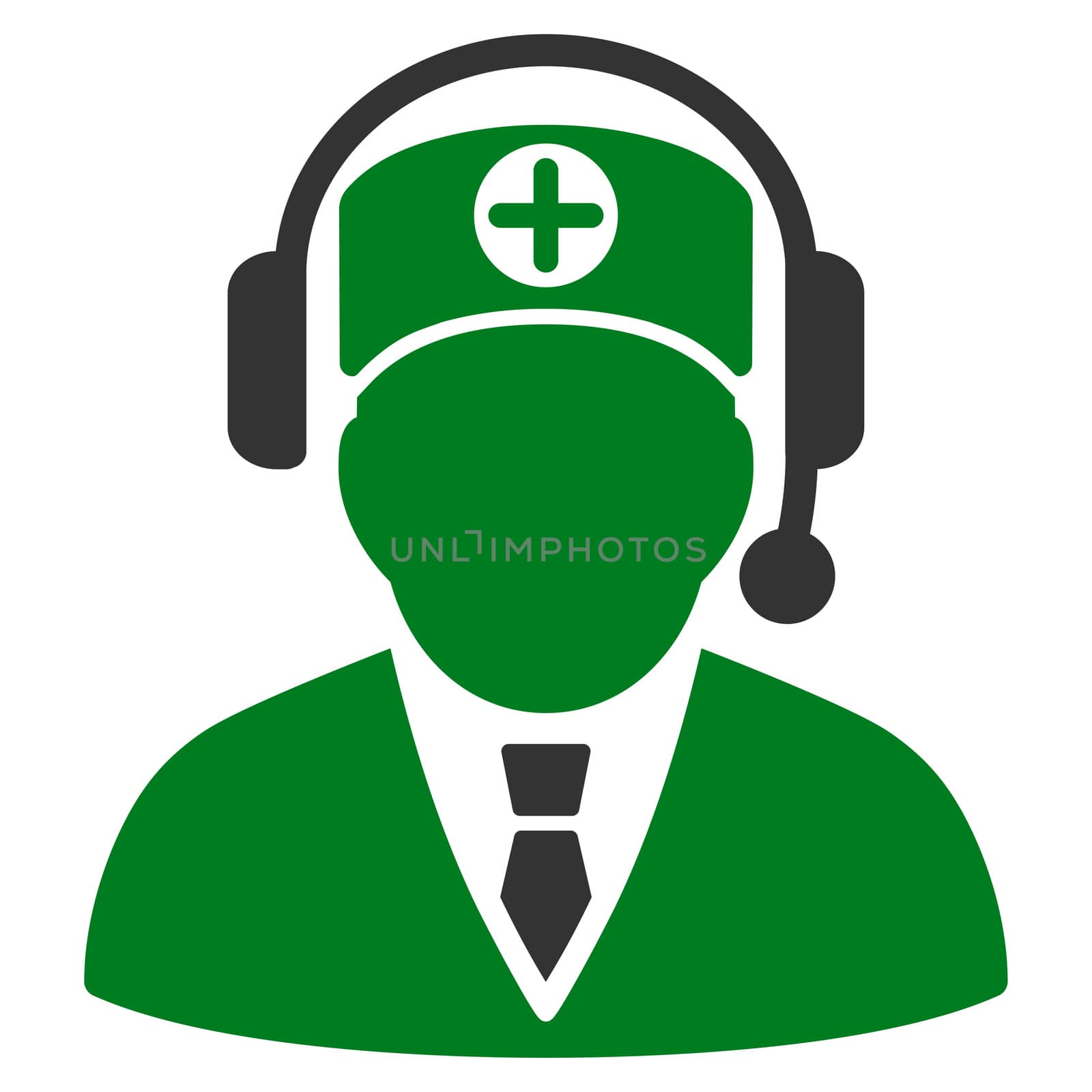 Medical Operator raster icon. Style is bicolor flat symbol, green and gray colors, rounded angles, white background.