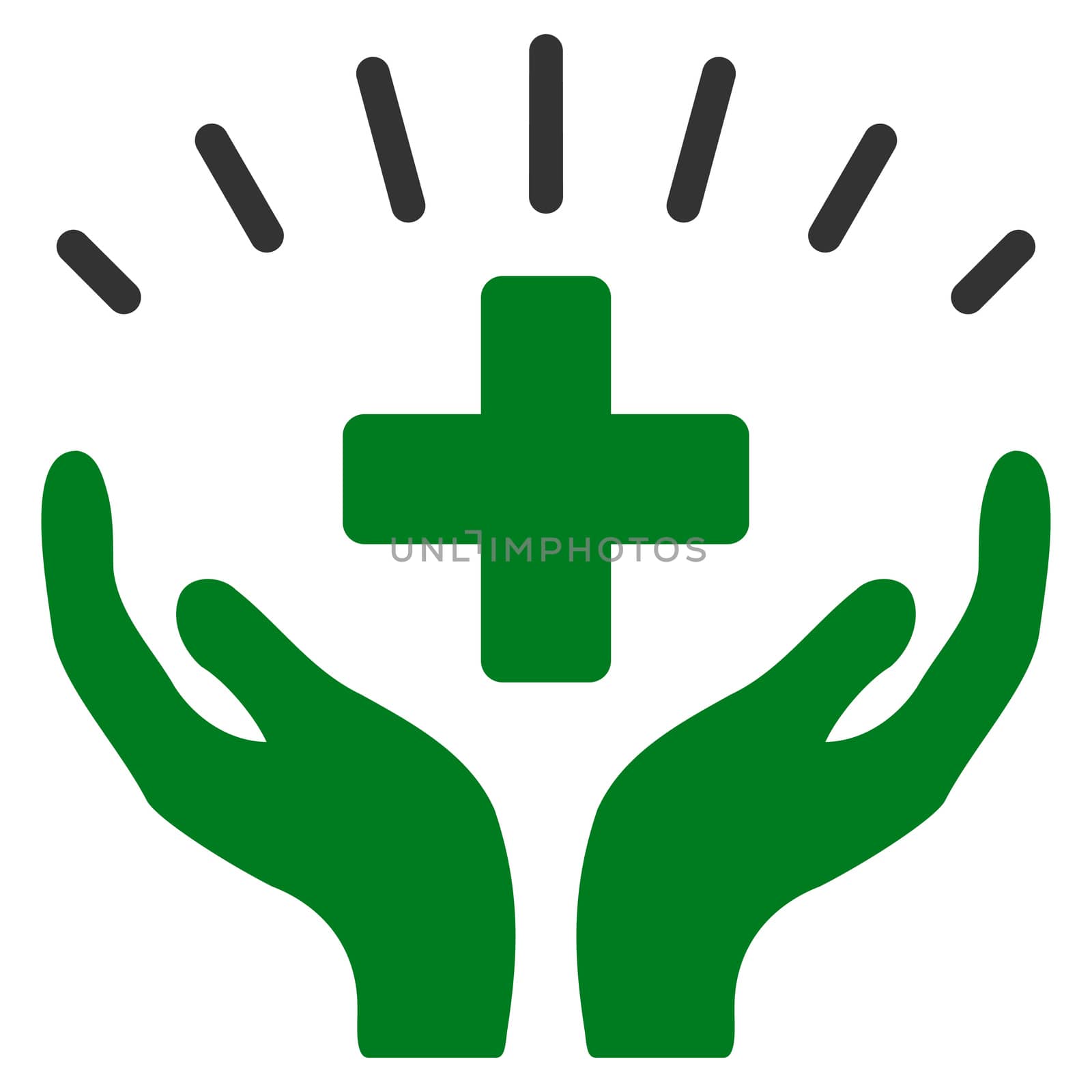 Medical Prosperity raster icon. Style is bicolor flat symbol, green and gray colors, rounded angles, white background.