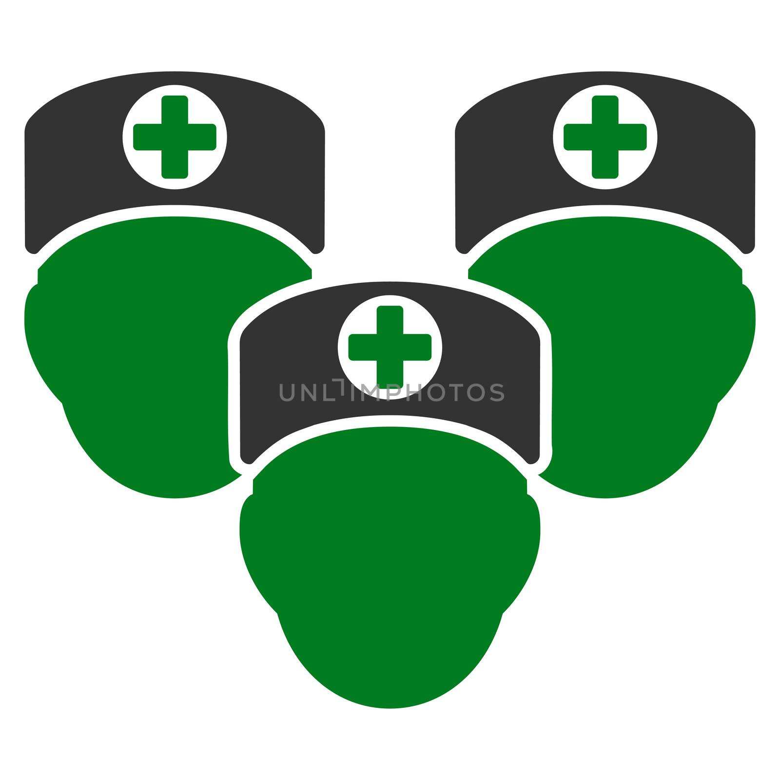 Medical Staff raster icon. Style is bicolor flat symbol, green and gray colors, rounded angles, white background.
