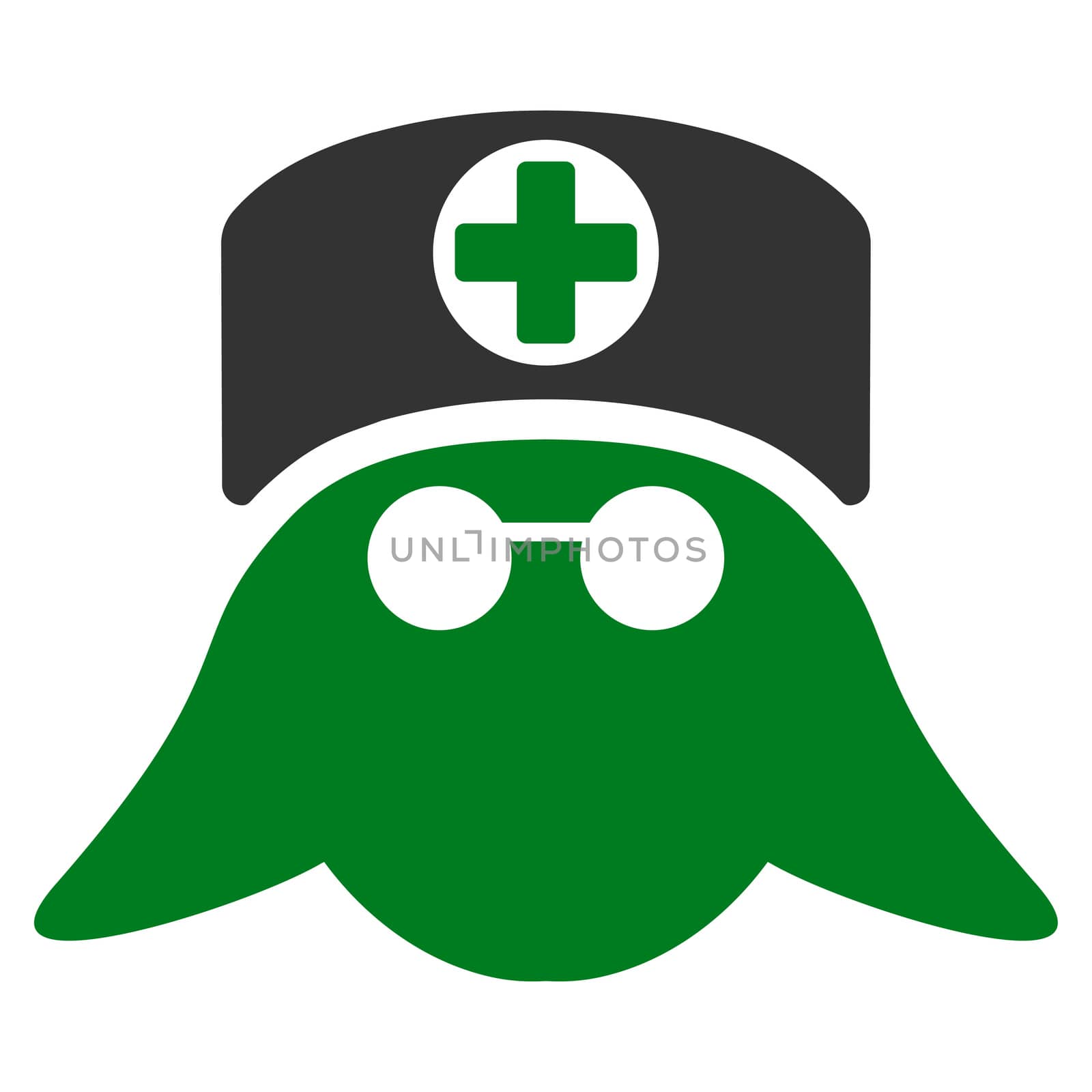 Nurse Head raster icon. Style is bicolor flat symbol, green and gray colors, rounded angles, white background.