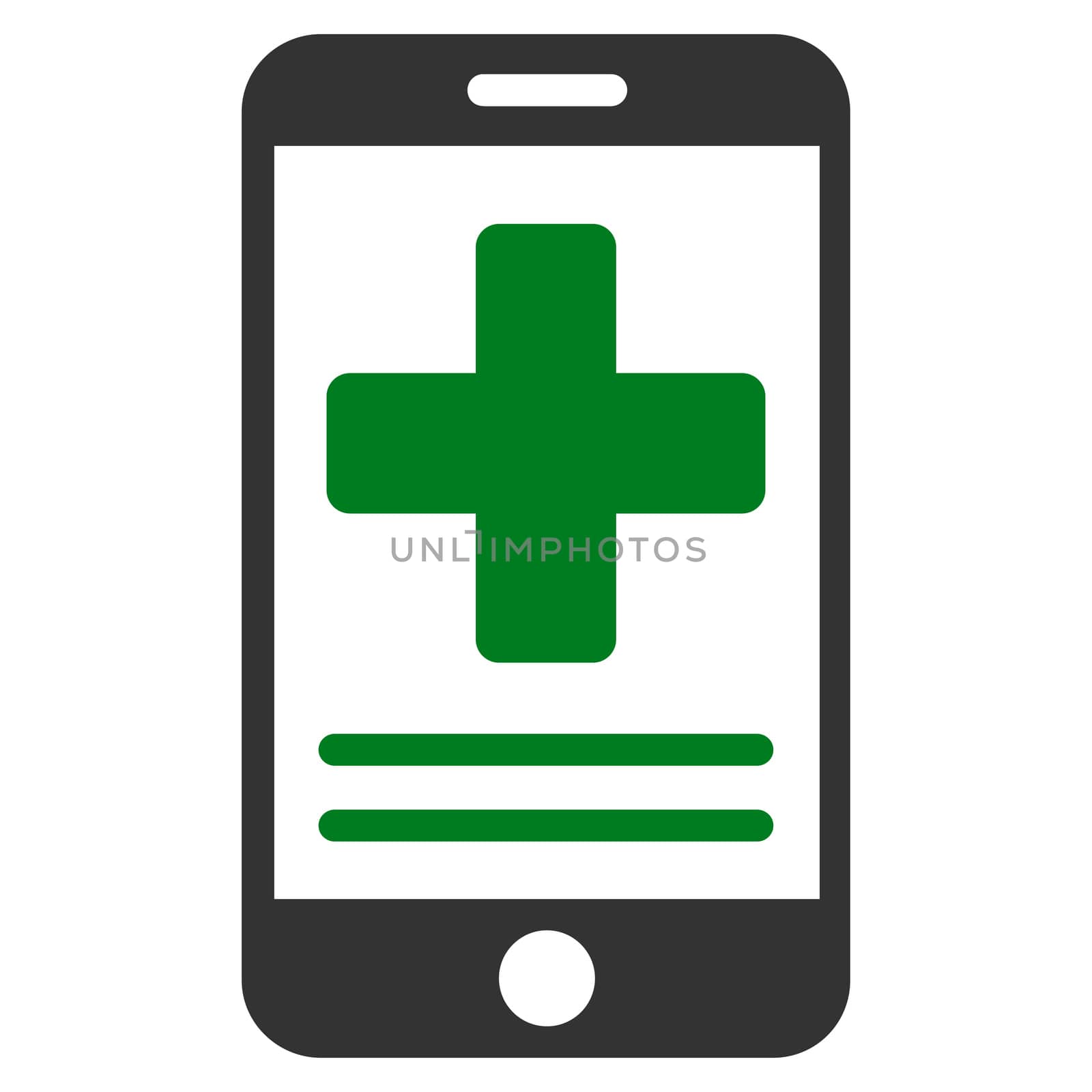 Online Medical Data raster icon. Style is bicolor flat symbol, green and gray colors, rounded angles, white background.