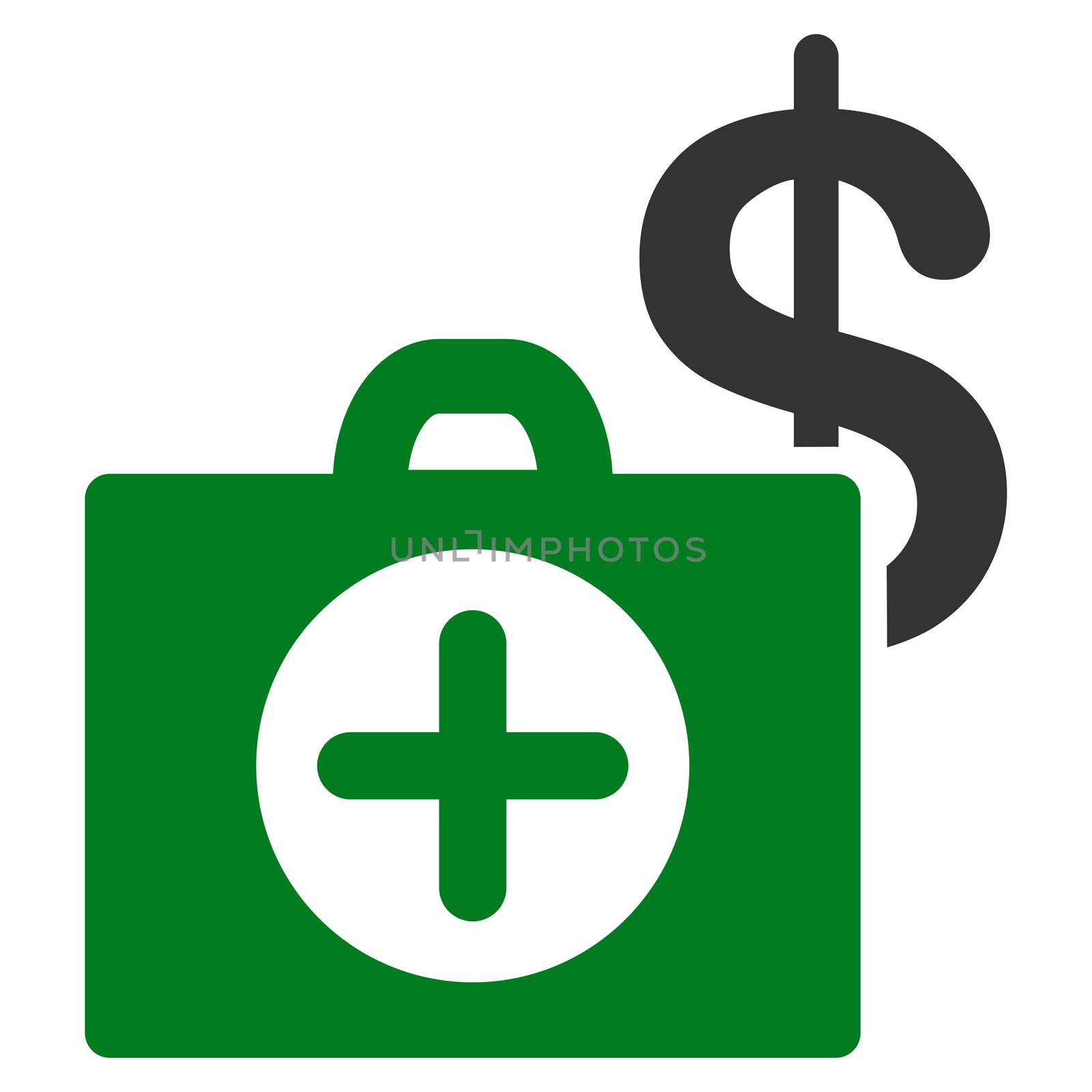 Payment Healthcare raster icon. Style is bicolor flat symbol, green and gray colors, rounded angles, white background.