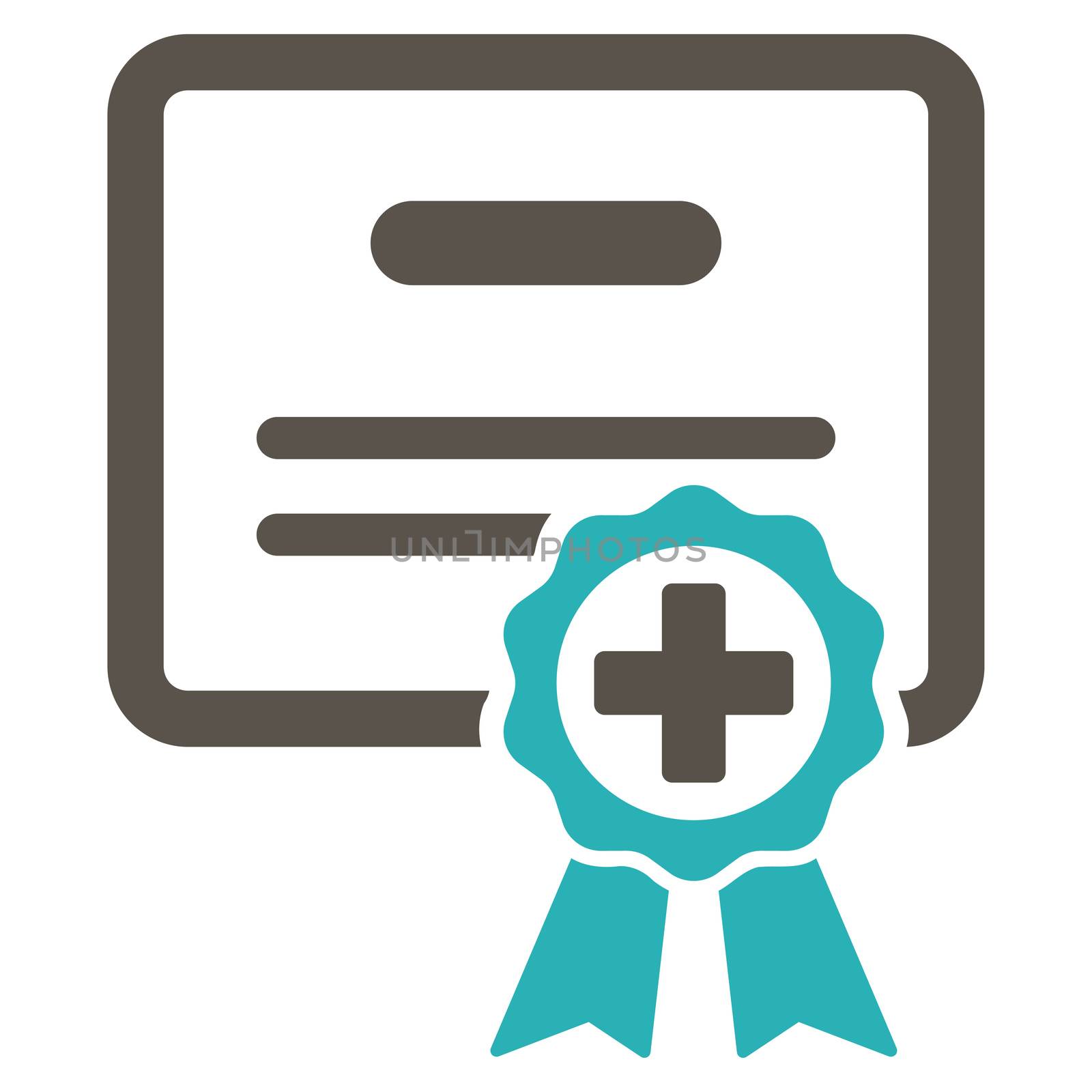 Certification raster icon. Style is bicolor flat symbol, grey and cyan colors, rounded angles, white background.