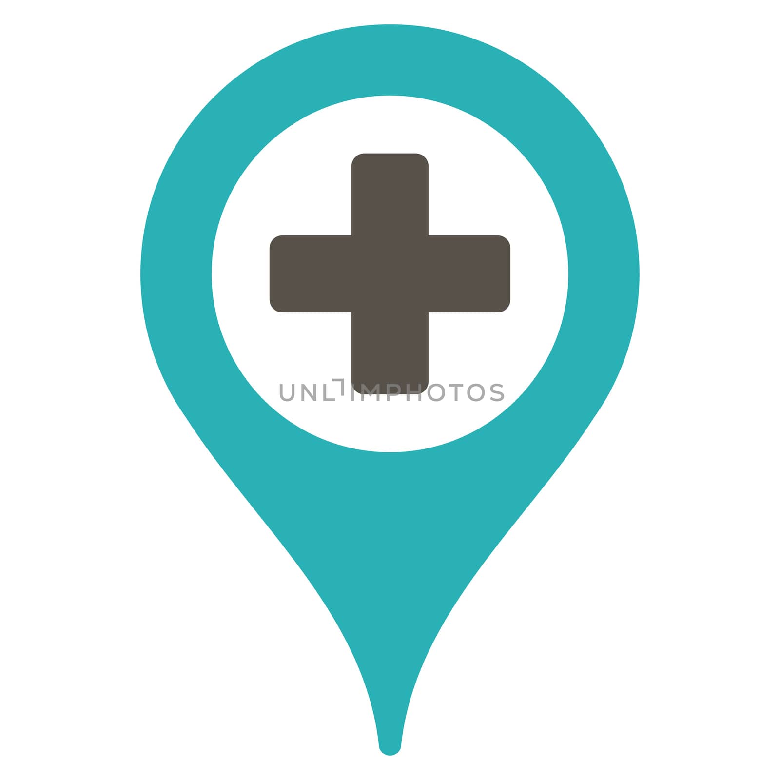 Clinic Pointer raster icon. Style is bicolor flat symbol, grey and cyan colors, rounded angles, white background.