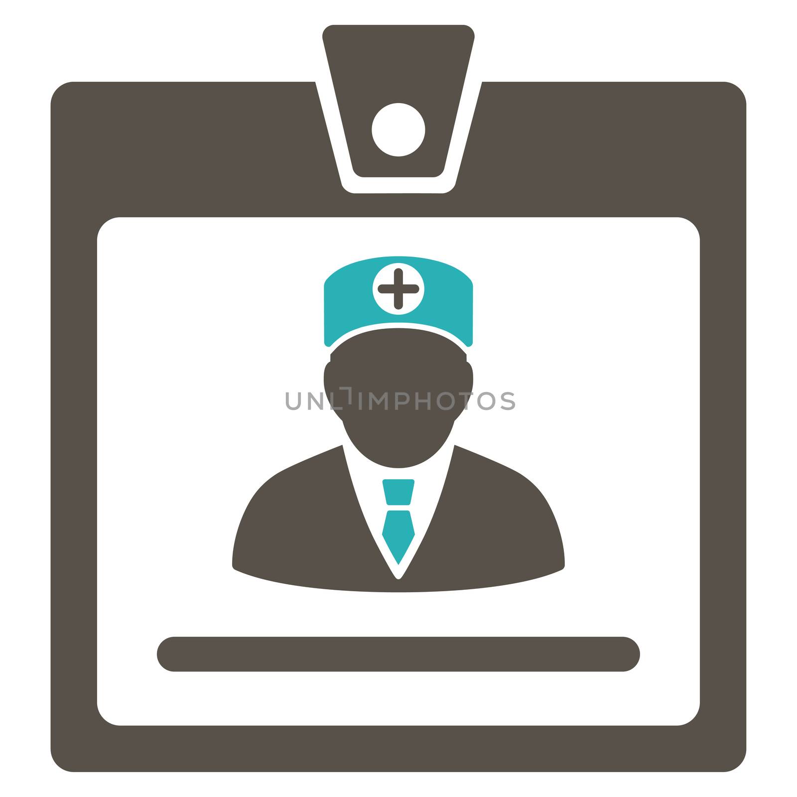 Doctor Badge raster icon. Style is bicolor flat symbol, grey and cyan colors, rounded angles, white background.