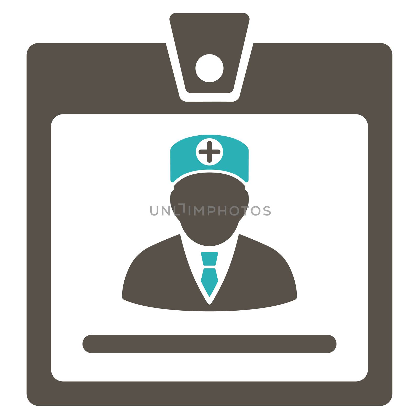 Doctor Badge raster icon. Style is bicolor flat symbol, grey and cyan colors, rounded angles, white background.