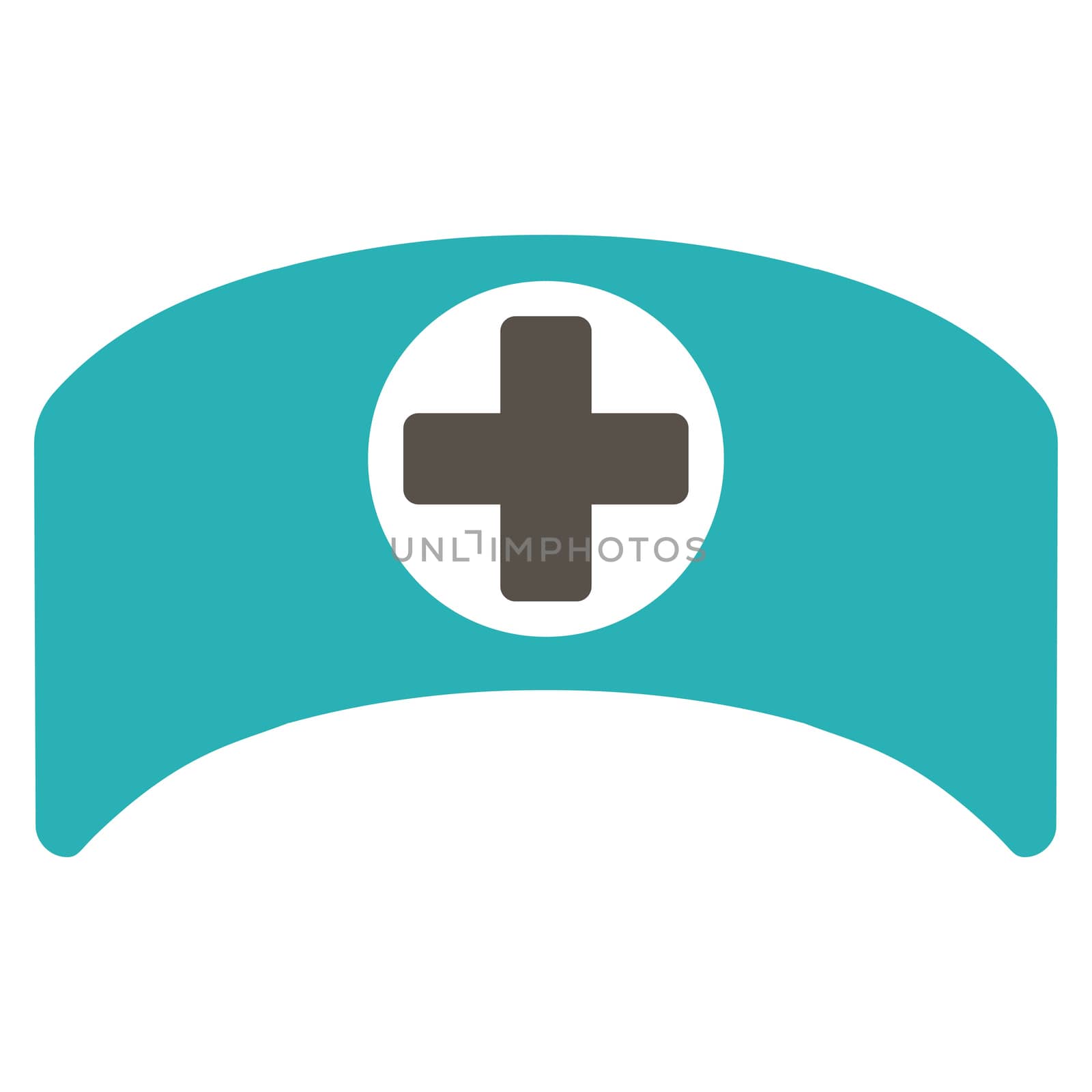 Doctor Cap raster icon. Style is bicolor flat symbol, grey and cyan colors, rounded angles, white background.