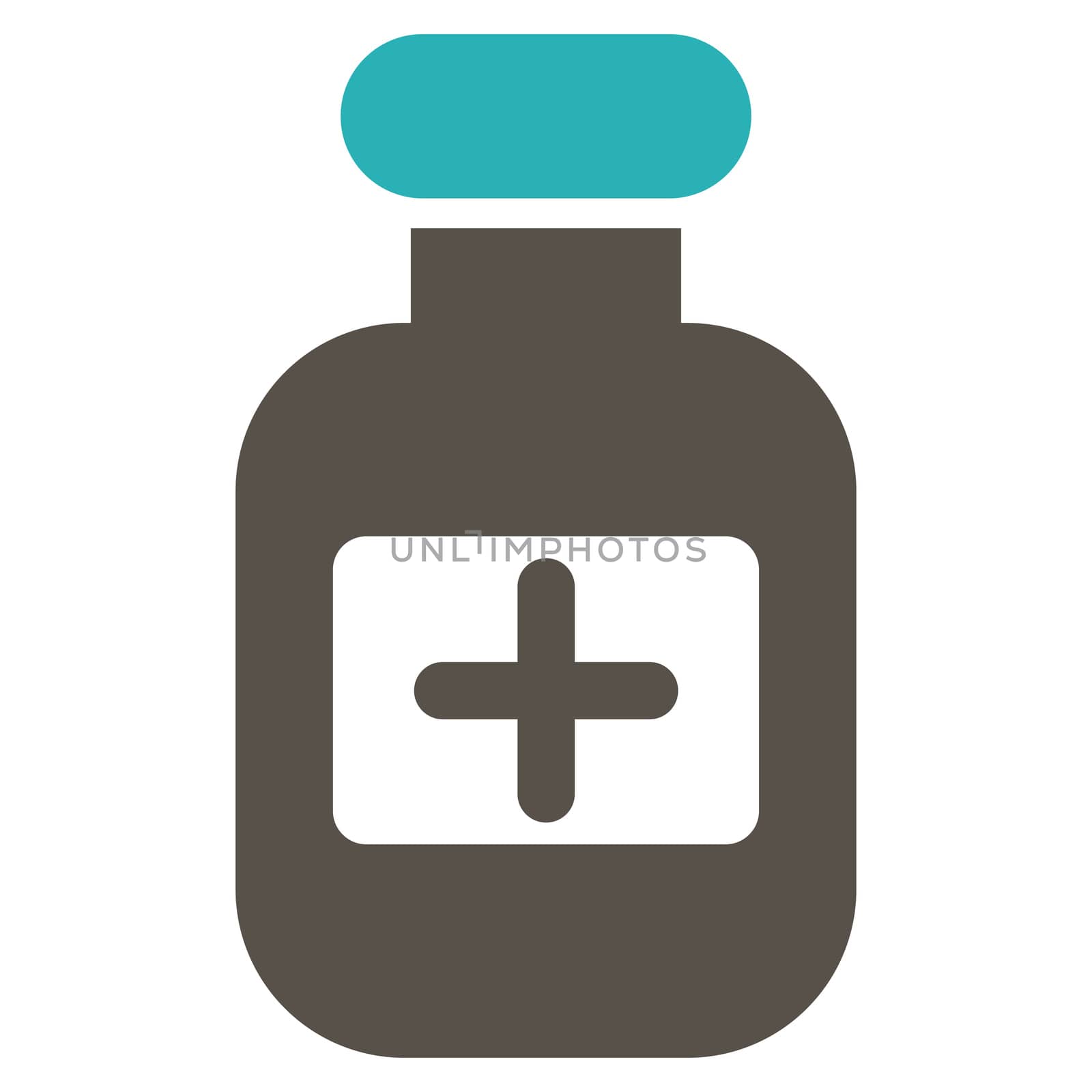Drugs Bottle raster icon. Style is bicolor flat symbol, grey and cyan colors, rounded angles, white background.