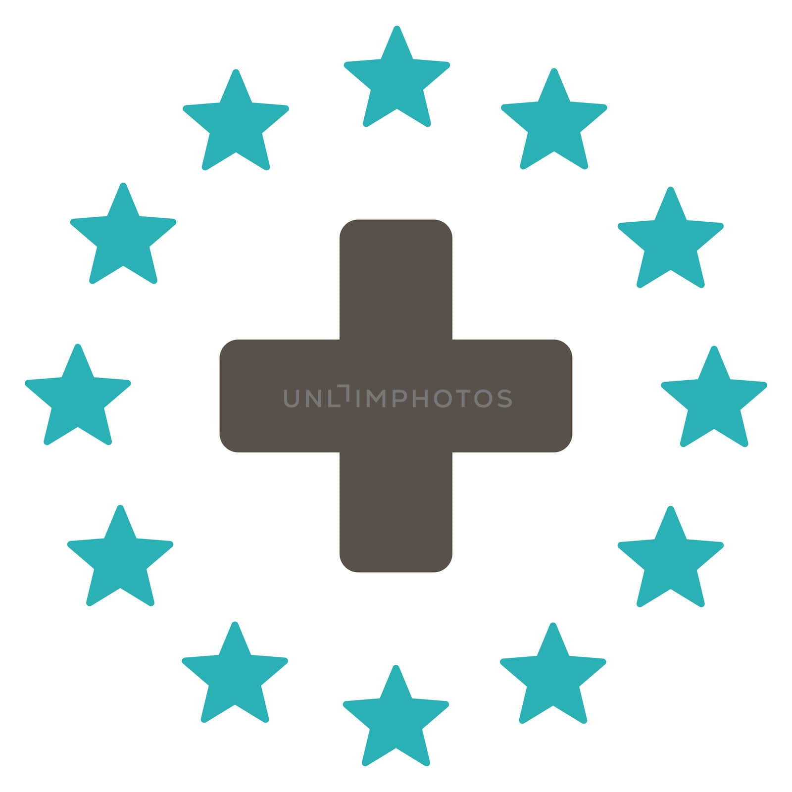 Euro Medicine raster icon. Style is bicolor flat symbol, grey and cyan colors, rounded angles, white background.