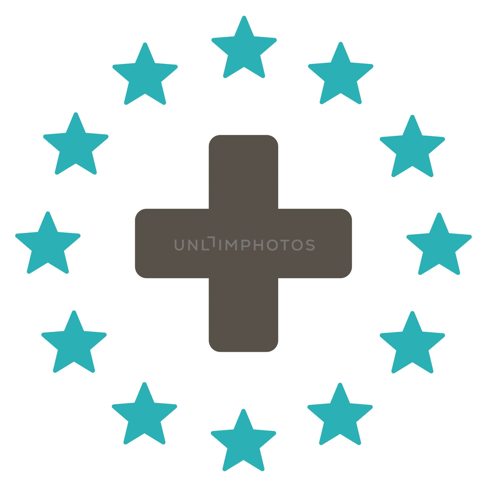 Euro Medicine raster icon. Style is bicolor flat symbol, grey and cyan colors, rounded angles, white background.