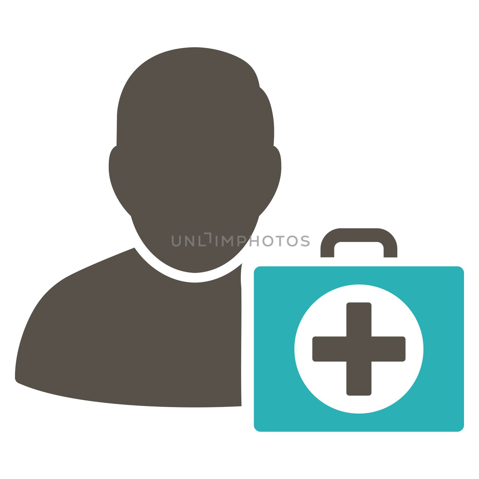 First Aid Man raster icon. Style is bicolor flat symbol, grey and cyan colors, rounded angles, white background.