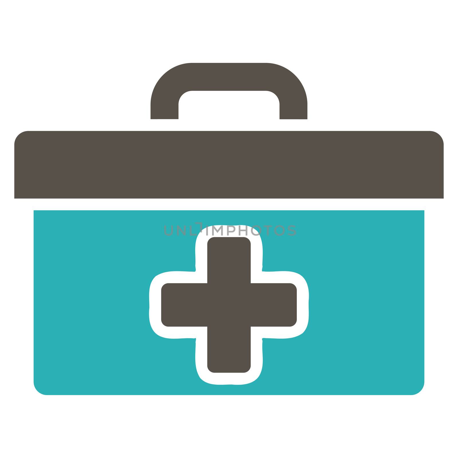 First Aid Toolbox raster icon. Style is bicolor flat symbol, grey and cyan colors, rounded angles, white background.