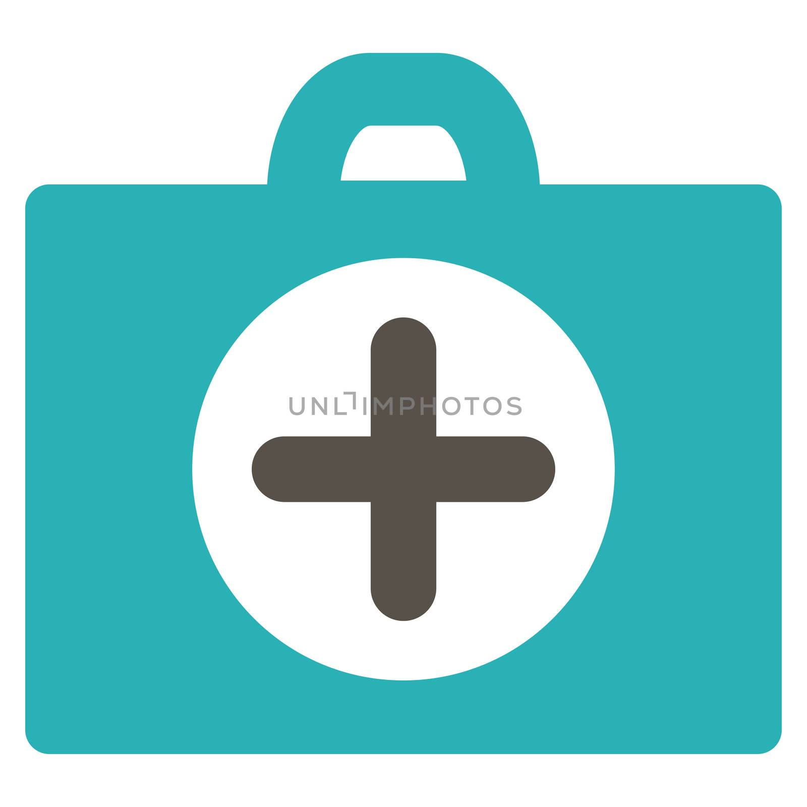 First Aid raster icon. Style is bicolor flat symbol, grey and cyan colors, rounded angles, white background.