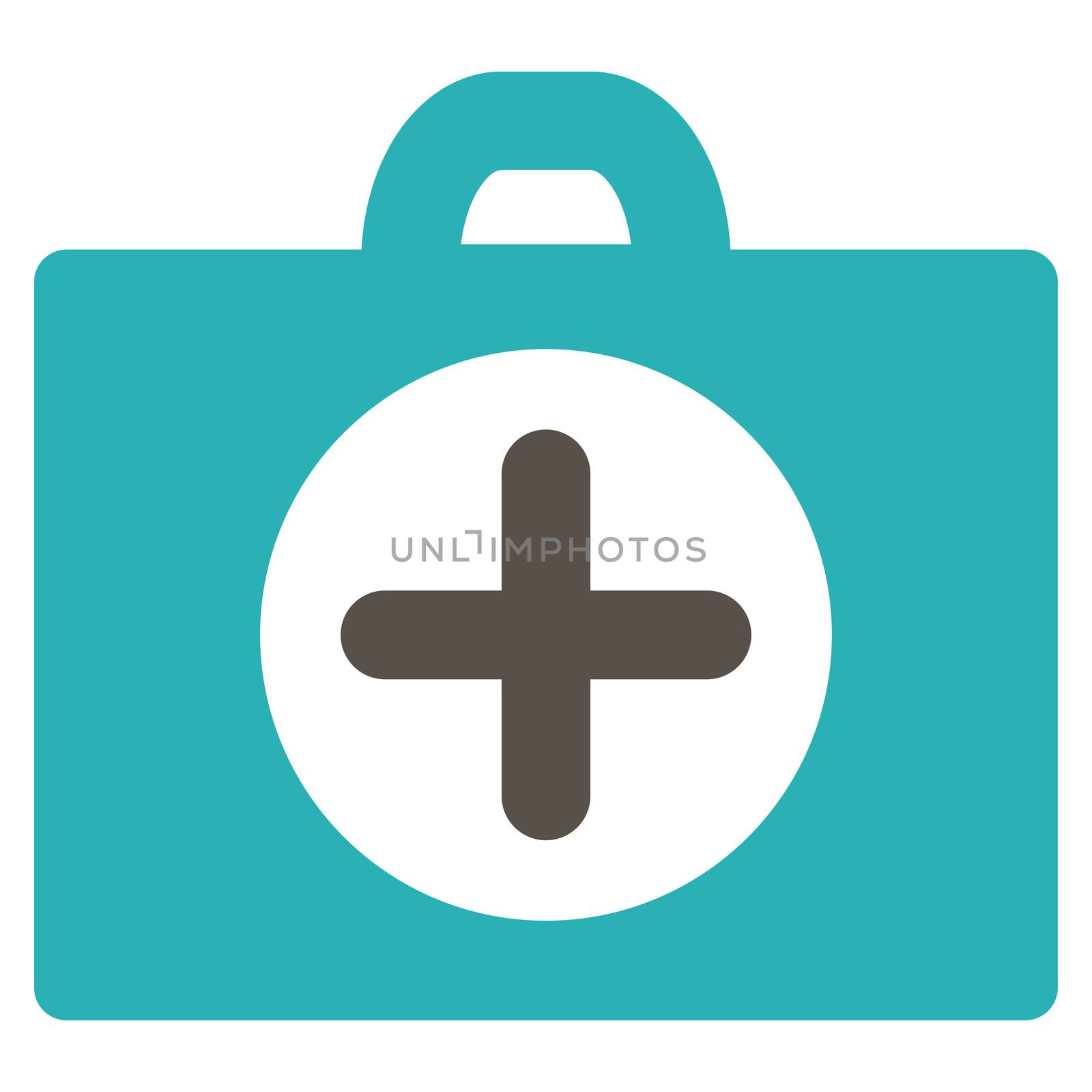 First Aid raster icon. Style is bicolor flat symbol, grey and cyan colors, rounded angles, white background.