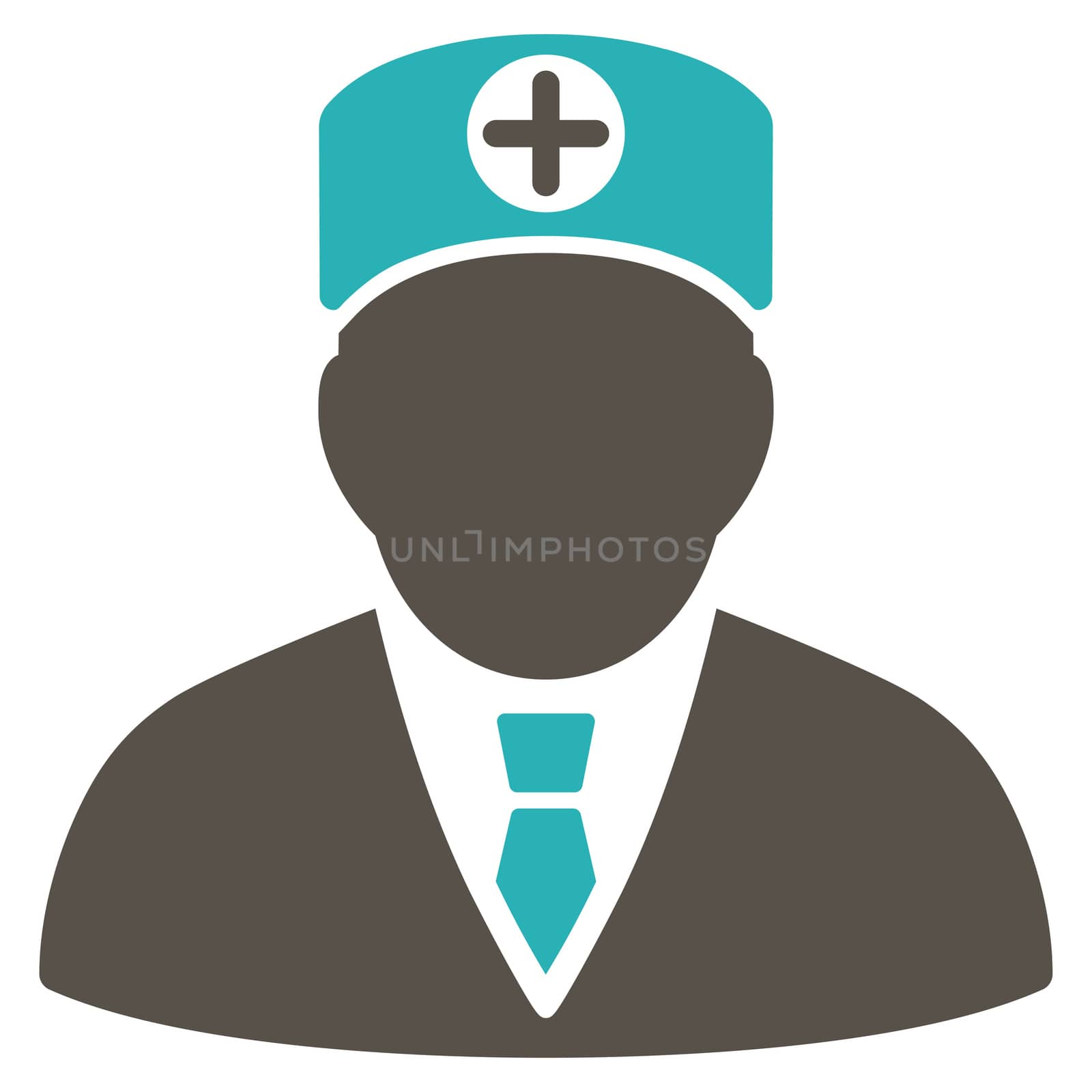 Head Physician raster icon. Style is bicolor flat symbol, grey and cyan colors, rounded angles, white background.