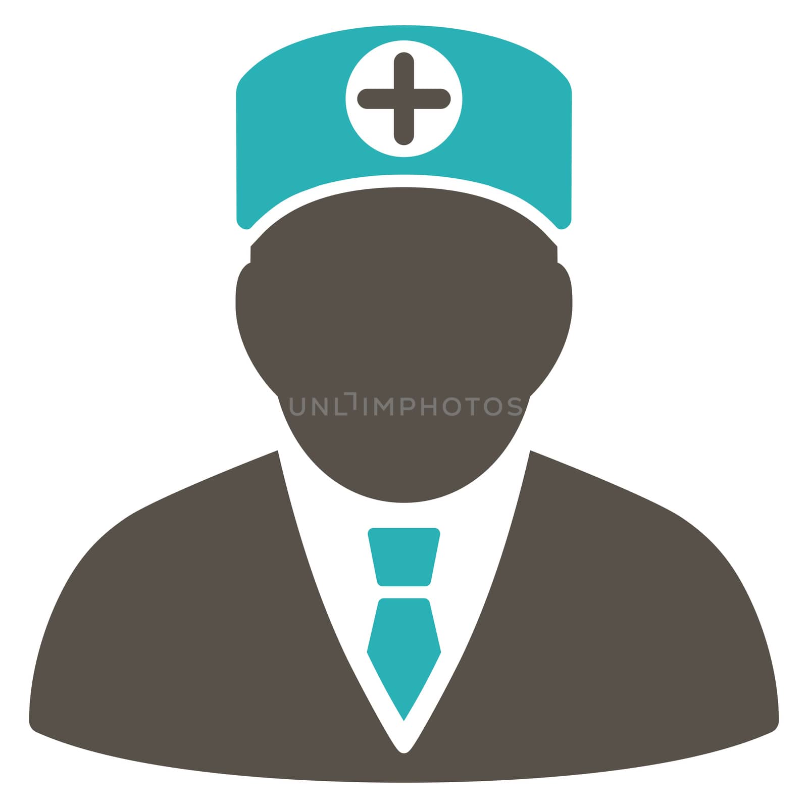 Head Physician raster icon. Style is bicolor flat symbol, grey and cyan colors, rounded angles, white background.