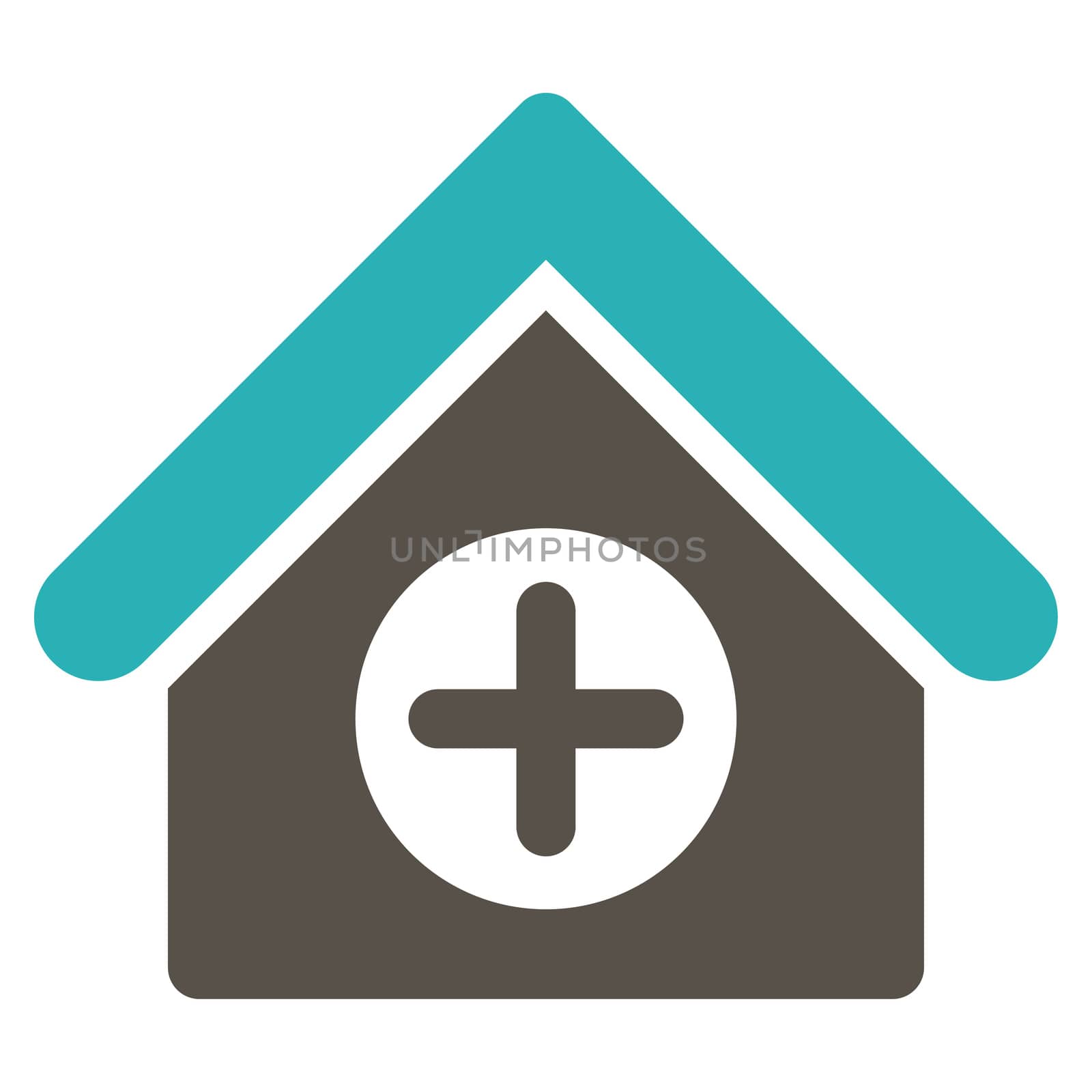Hospital raster icon. Style is bicolor flat symbol, grey and cyan colors, rounded angles, white background.