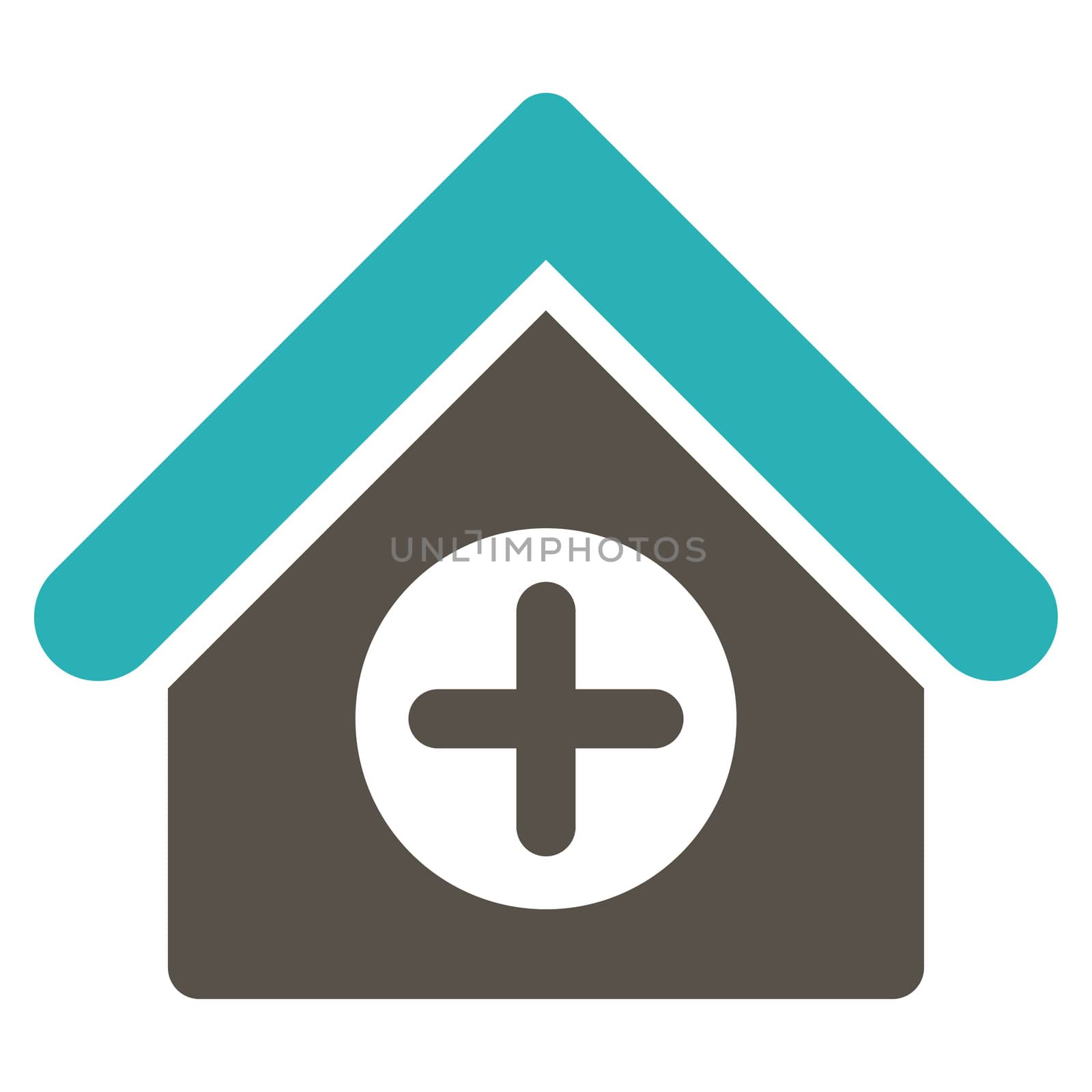 Hospital raster icon. Style is bicolor flat symbol, grey and cyan colors, rounded angles, white background.