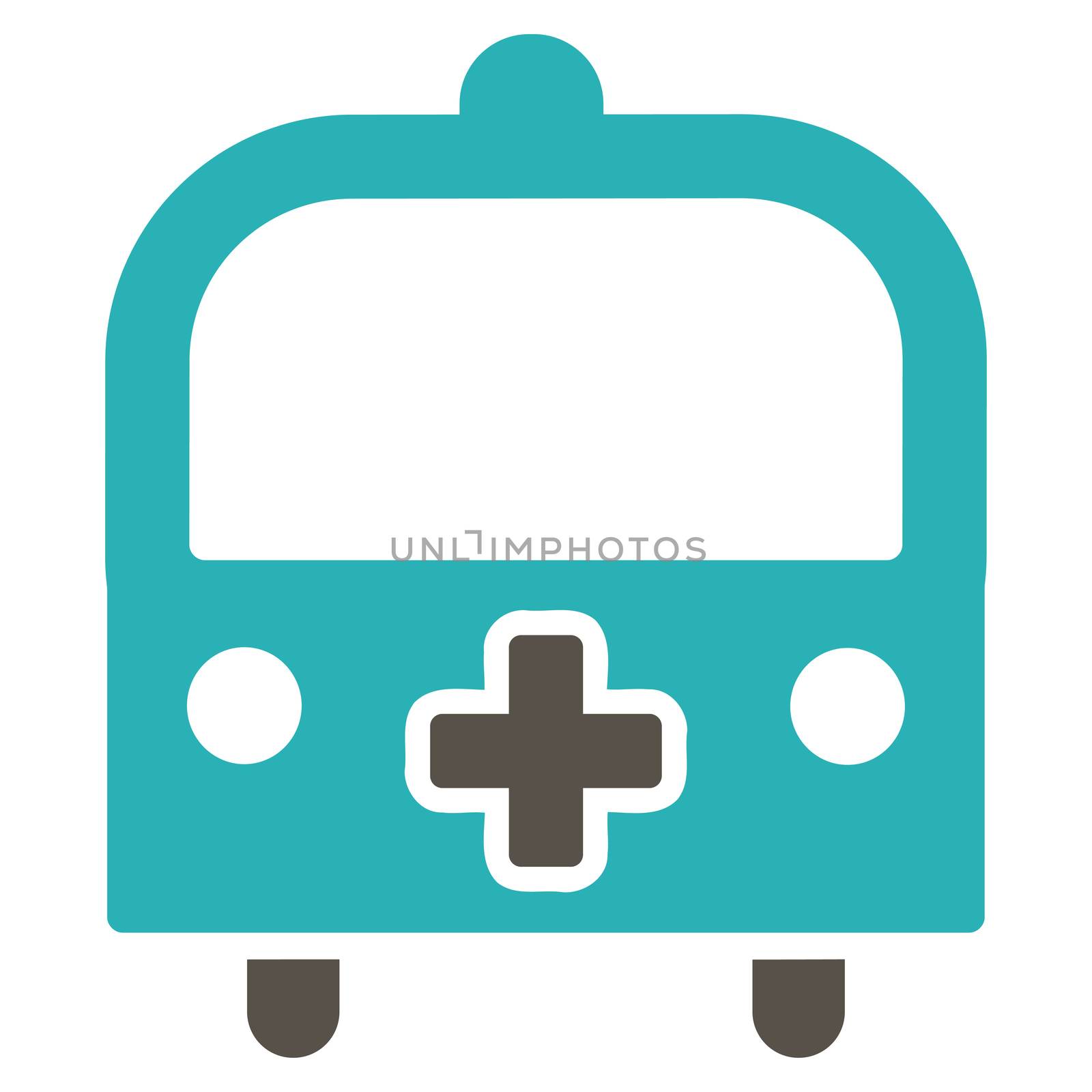 Medical Bus raster icon. Style is bicolor flat symbol, grey and cyan colors, rounded angles, white background.