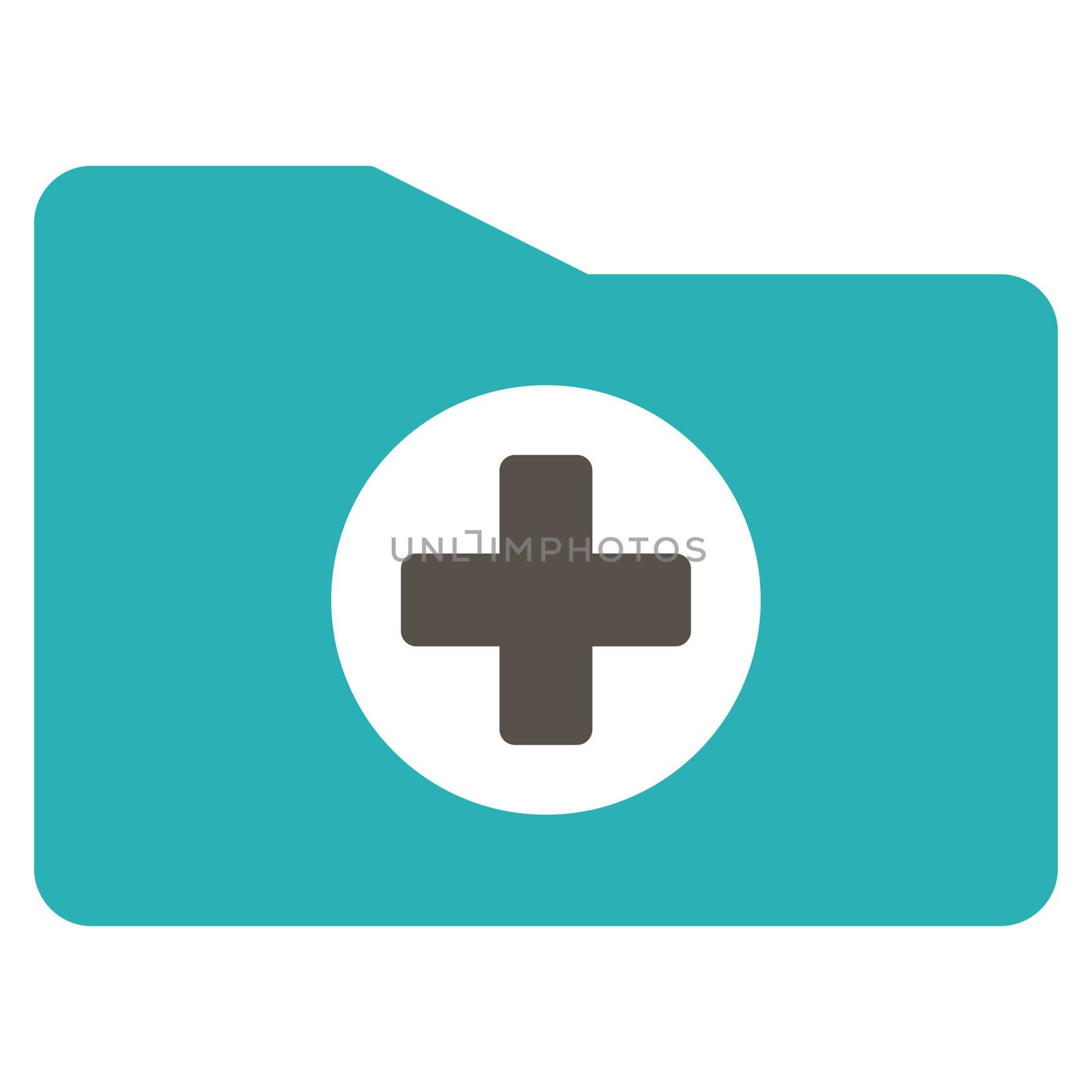 Medical Folder raster icon. Style is bicolor flat symbol, grey and cyan colors, rounded angles, white background.