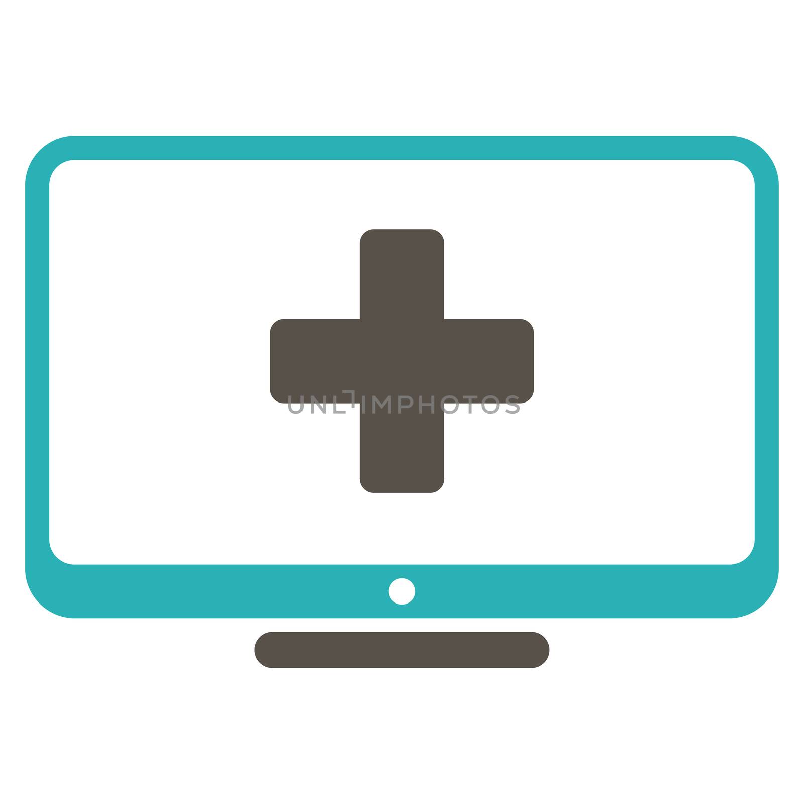 Medical Monitor raster icon. Style is bicolor flat symbol, grey and cyan colors, rounded angles, white background.