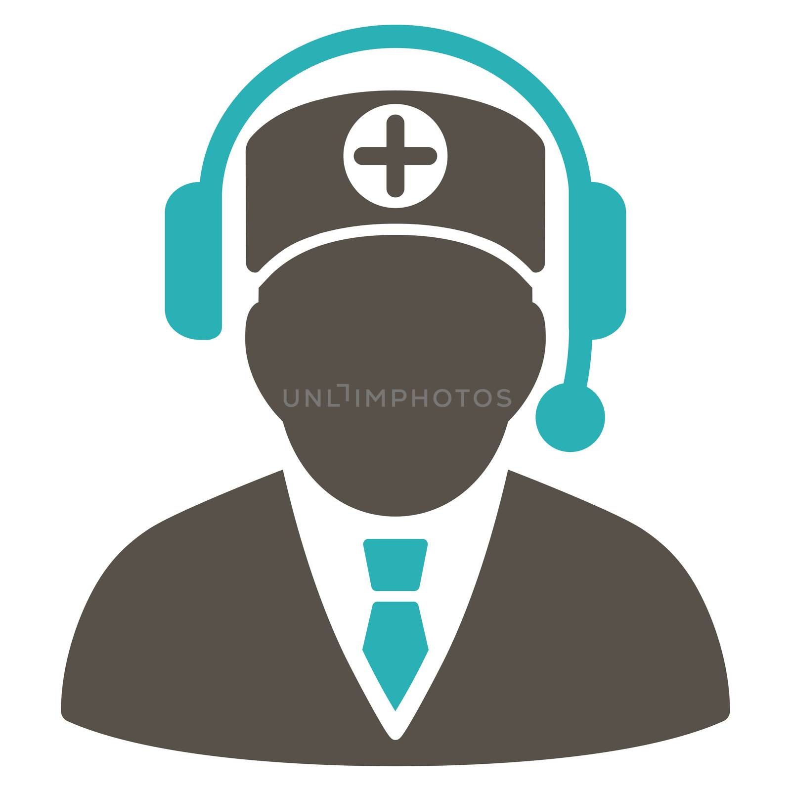 Medical Operator raster icon. Style is bicolor flat symbol, grey and cyan colors, rounded angles, white background.